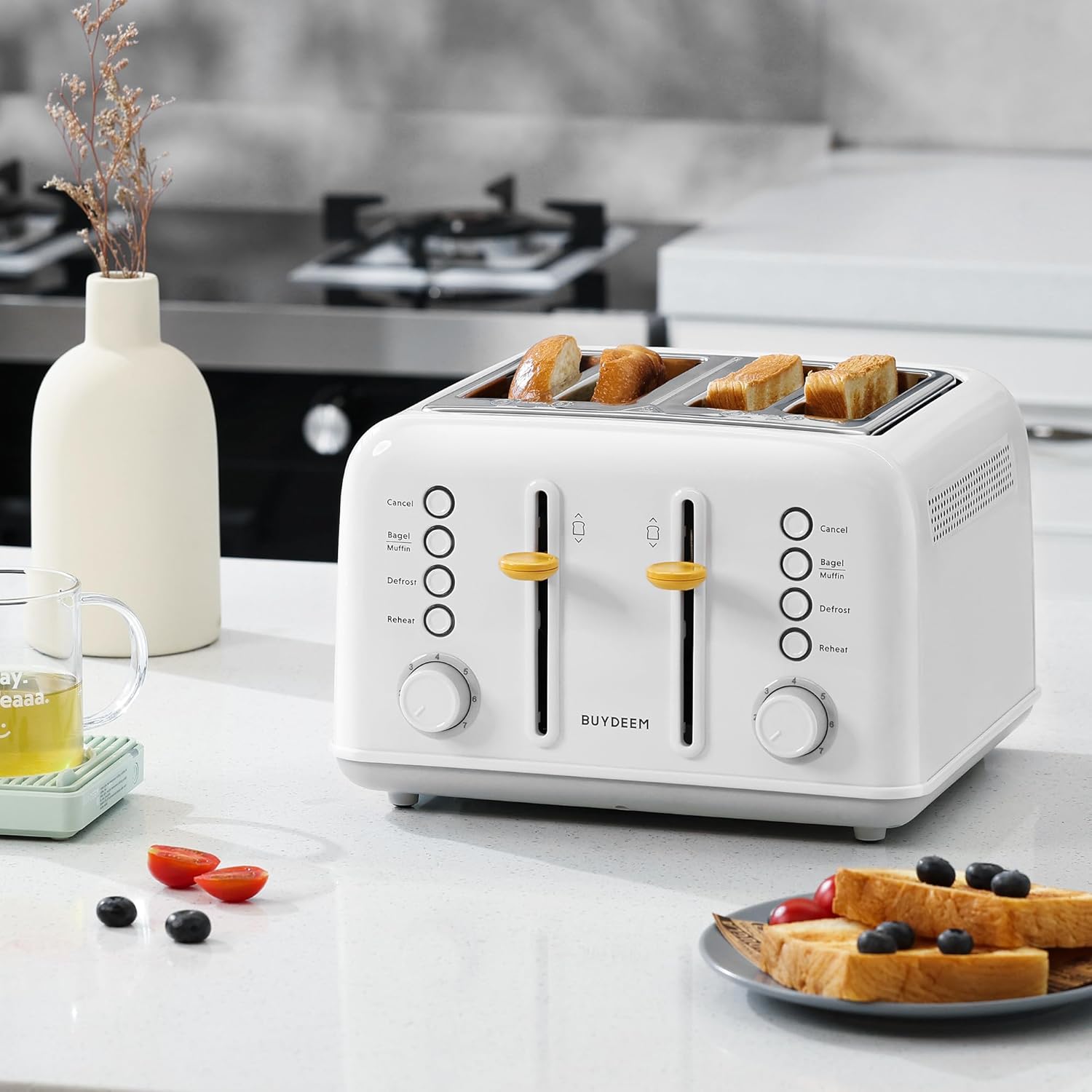 BUYDEEM DT620 2-Slice Toaster, Extra Wide Slots, Retro Stainless Steel with High Lift Lever, Bagel and Muffin Function, Removal Crumb Tray, 7-Shade Settings,Stainless Steel
