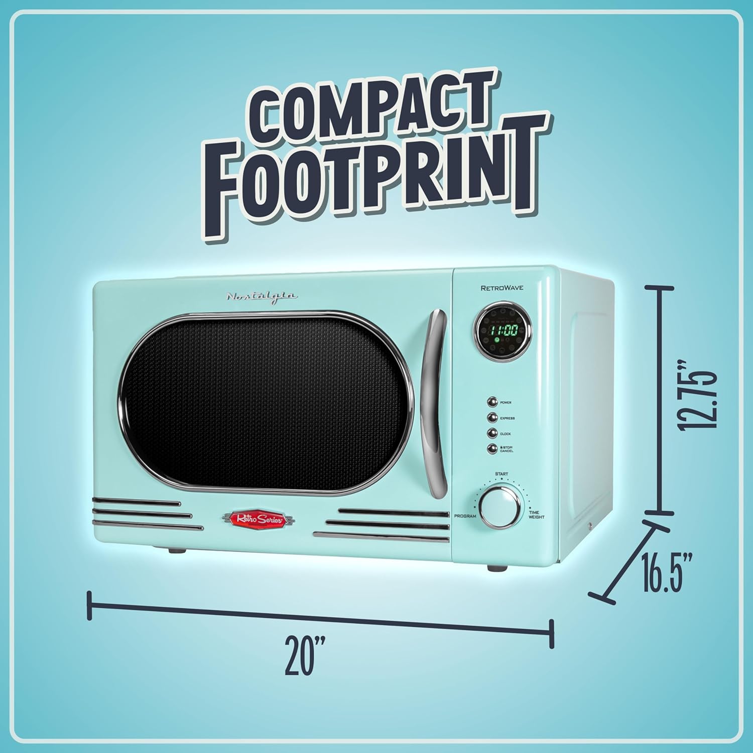 Nostalgia Retro Compact Countertop Microwave Oven - 0.7 Cu. Ft. - 700-Watts with LED Digital Display - Child Lock - Easy Clean Interior - Aqua