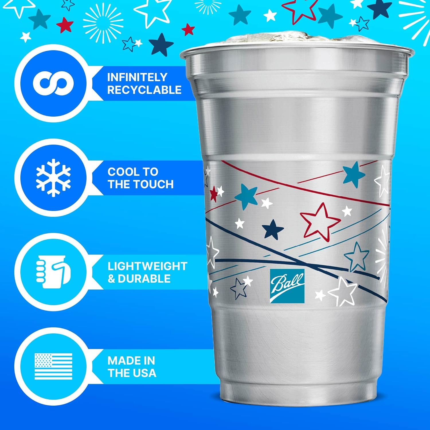 Ball Aluminum Cup Recyclable Party Cups, 20 oz. Cup, 30 Cups Per Pack