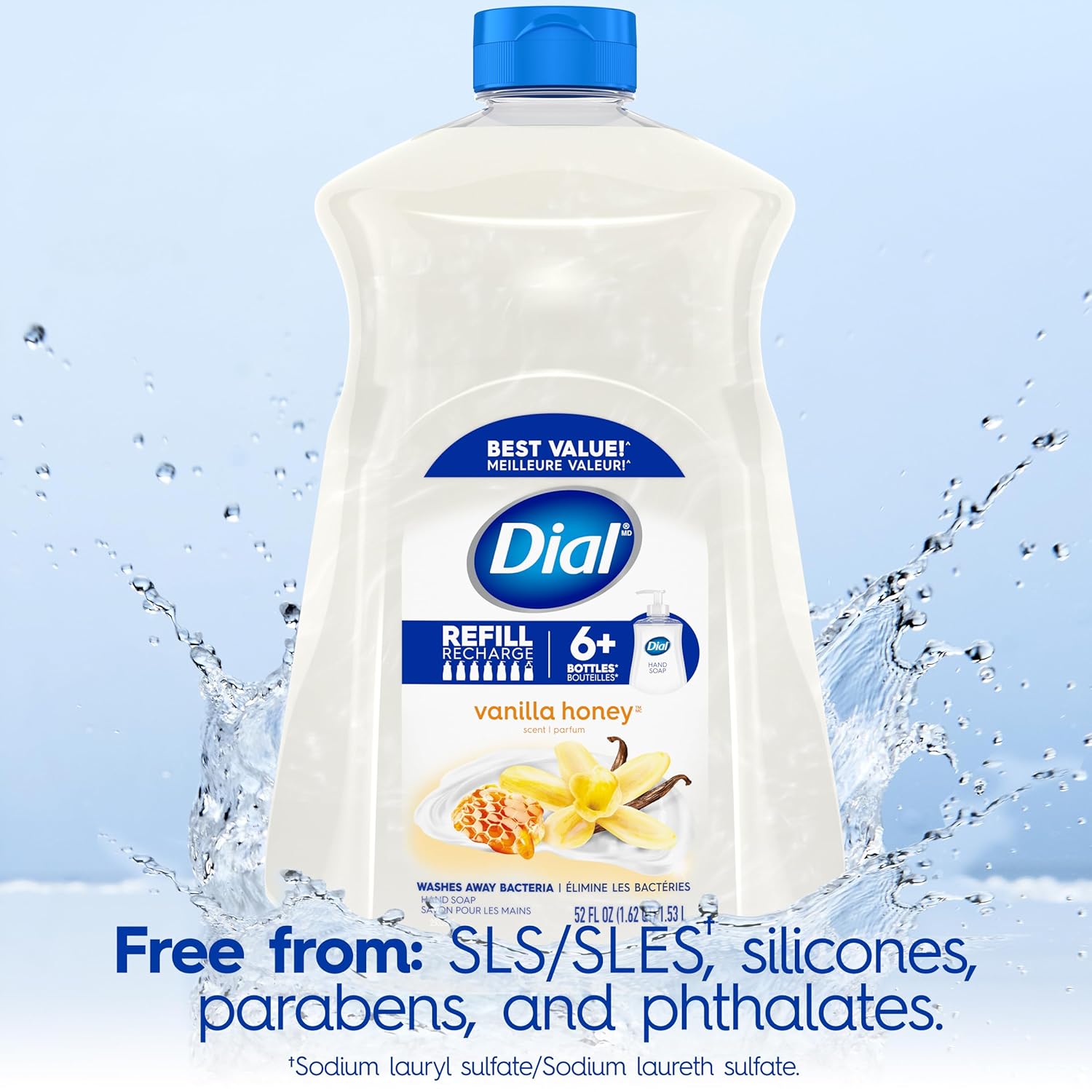 Dial Antibacterial Liquid Hand Soap Refill, Spring Water, 52 fl oz Pack of 3