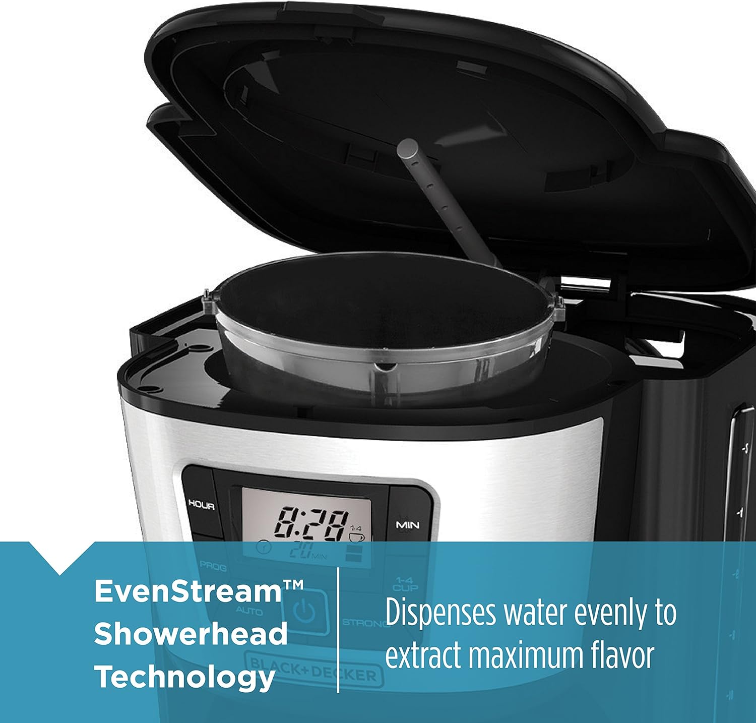 BLACK+DECKER 12 Cup Thermal Programmable Coffee Maker with Brew Strength and VORTEX Technology, Black/Steel