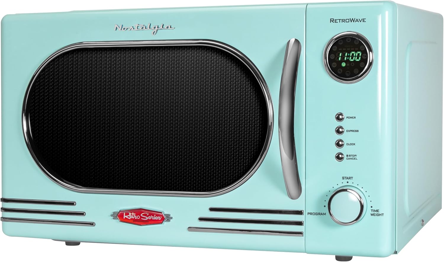 Nostalgia Retro Compact Countertop Microwave Oven - 0.7 Cu. Ft. - 700-Watts with LED Digital Display - Child Lock - Easy Clean Interior - Aqua