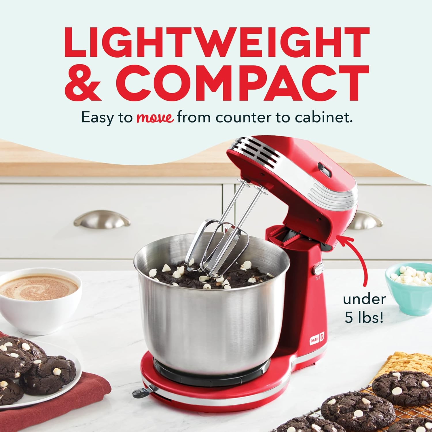 Dash Stand Mixer (Electric Mixer for Everyday Use): 6 Speed Stand Mixer with 3 Quart Stainless Steel Mixing Bowl, Dough Hooks & Mixer Beaters for Dressings, Frosting, Meringues & More - Aqua