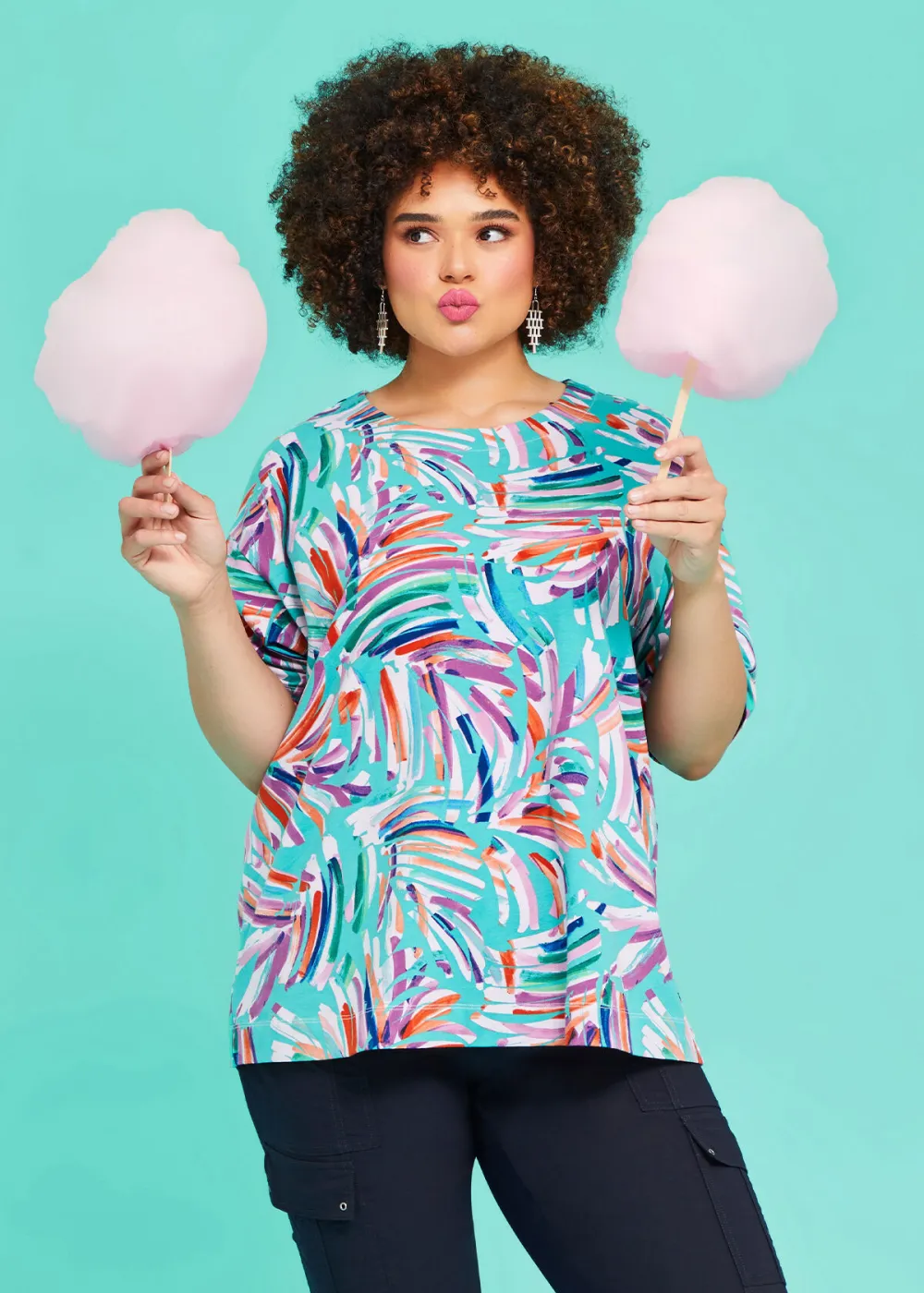 Cotton Brushstroke Print Top