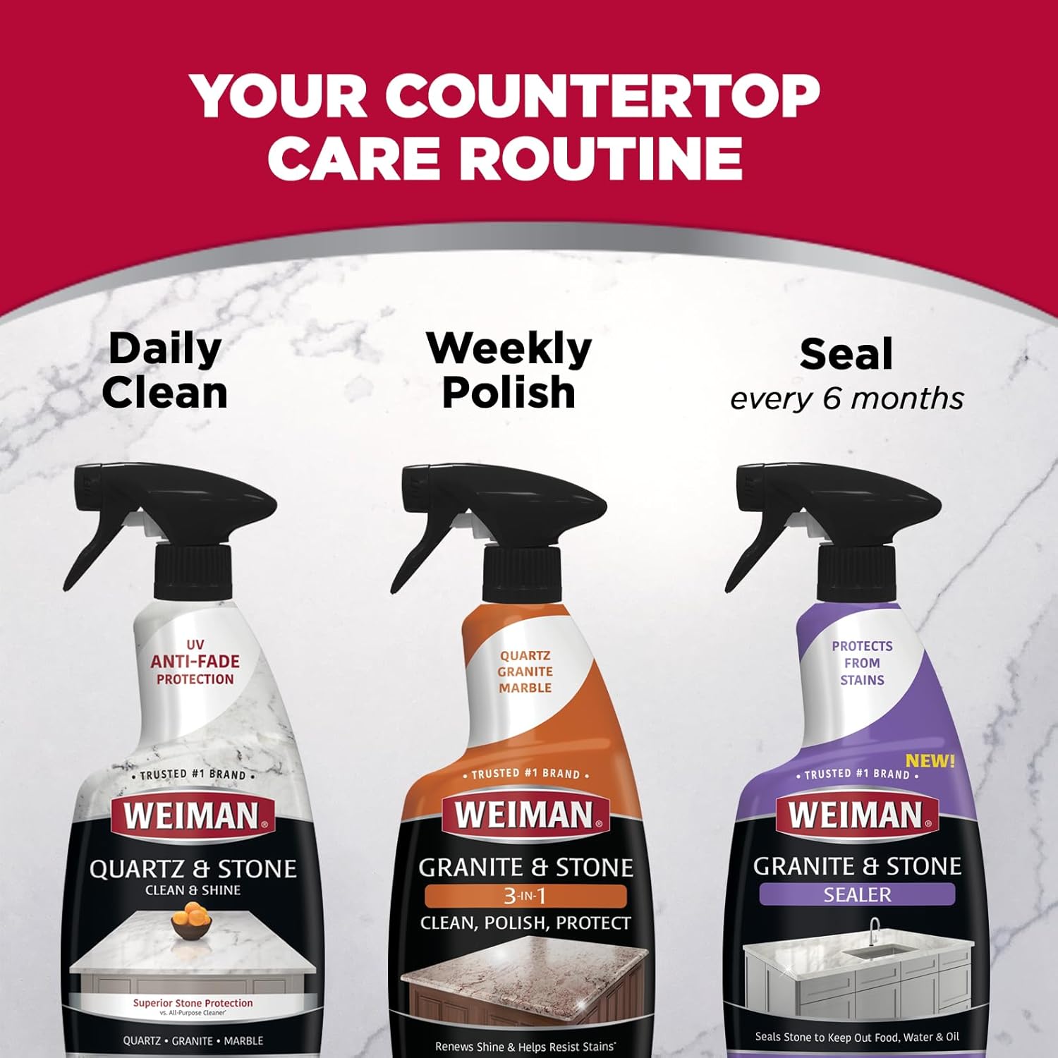 Weiman Quartz Countertop Cleaner and Polish (2 Pack w/Micro Towel) Clean and Shine Your Quartz Countertops Islands and Stone Surfaces with Ultra Violet Protection