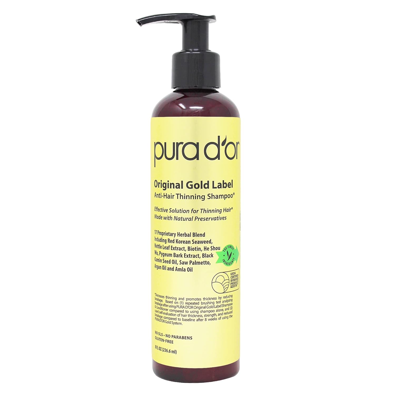PURA D'OR 16 Oz Original Gold Label Anti-Thinning Biotin Shampoo Natural Earthy Scent, CLINICALLY TESTED Effective Results, Herbal DHT Blocker Hair Thickening Products, Women & Men, Color Treated Hair