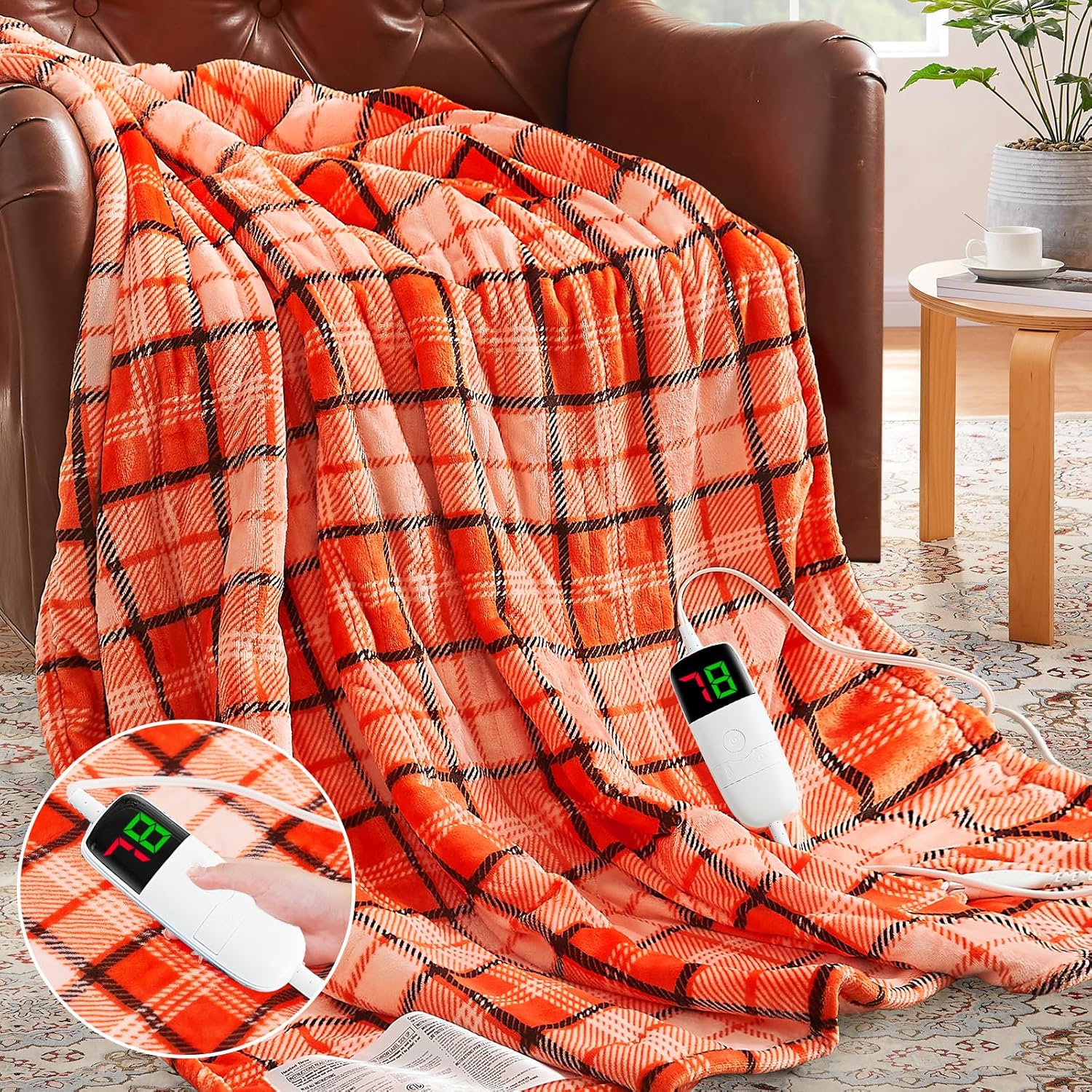 Heated Blanket Electric Throw, 50X60, Heating Throw with 10 Heating Levels/8 Hours Auto Off, Navy Blue Plaid Checkered Sherpa Blanket Warmer for Adults, Washable Blanket Gift for Couch Bed Office, ETL