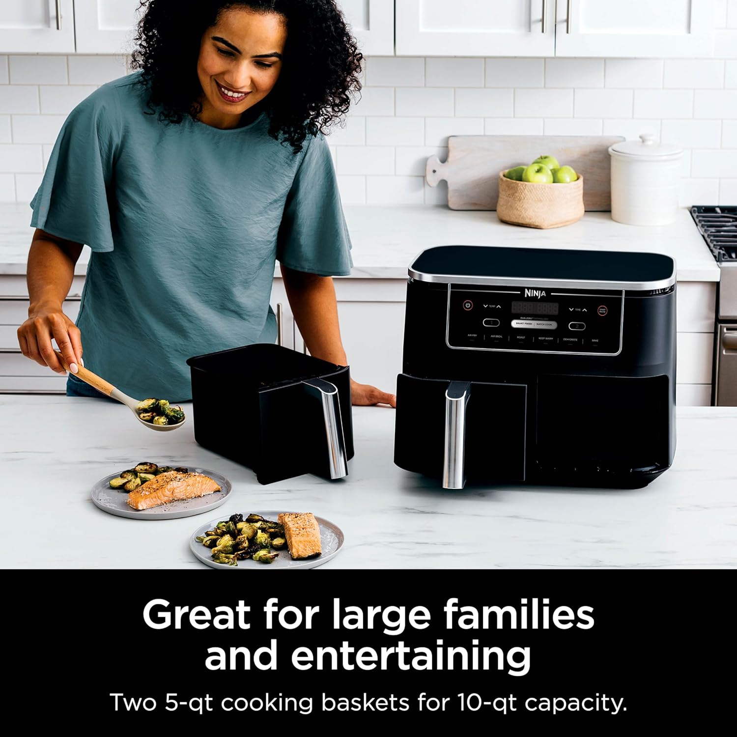 Ninja Air Fryer, Thermometer, Roast, Bake, Air Fry, Crisps, Broil, Reheats, Keep Warm, 10-in-1, Fries, Frozen Food, Veggies, and Meat, Quick Meals, Healthy Meals, Less Oil