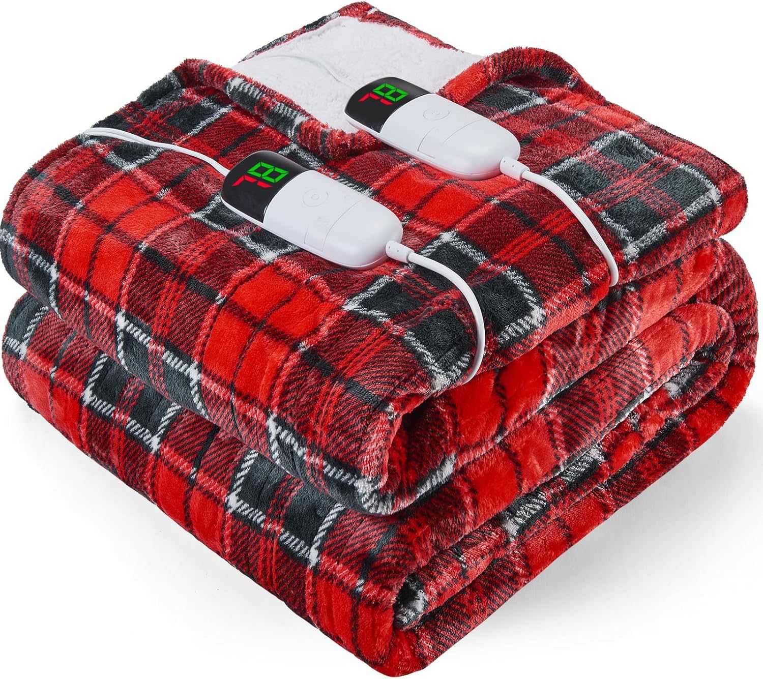Heated Blanket Electric Throw, 50X60, Heating Throw with 10 Heating Levels/8 Hours Auto Off, Navy Blue Plaid Checkered Sherpa Blanket Warmer for Adults, Washable Blanket Gift for Couch Bed Office, ETL