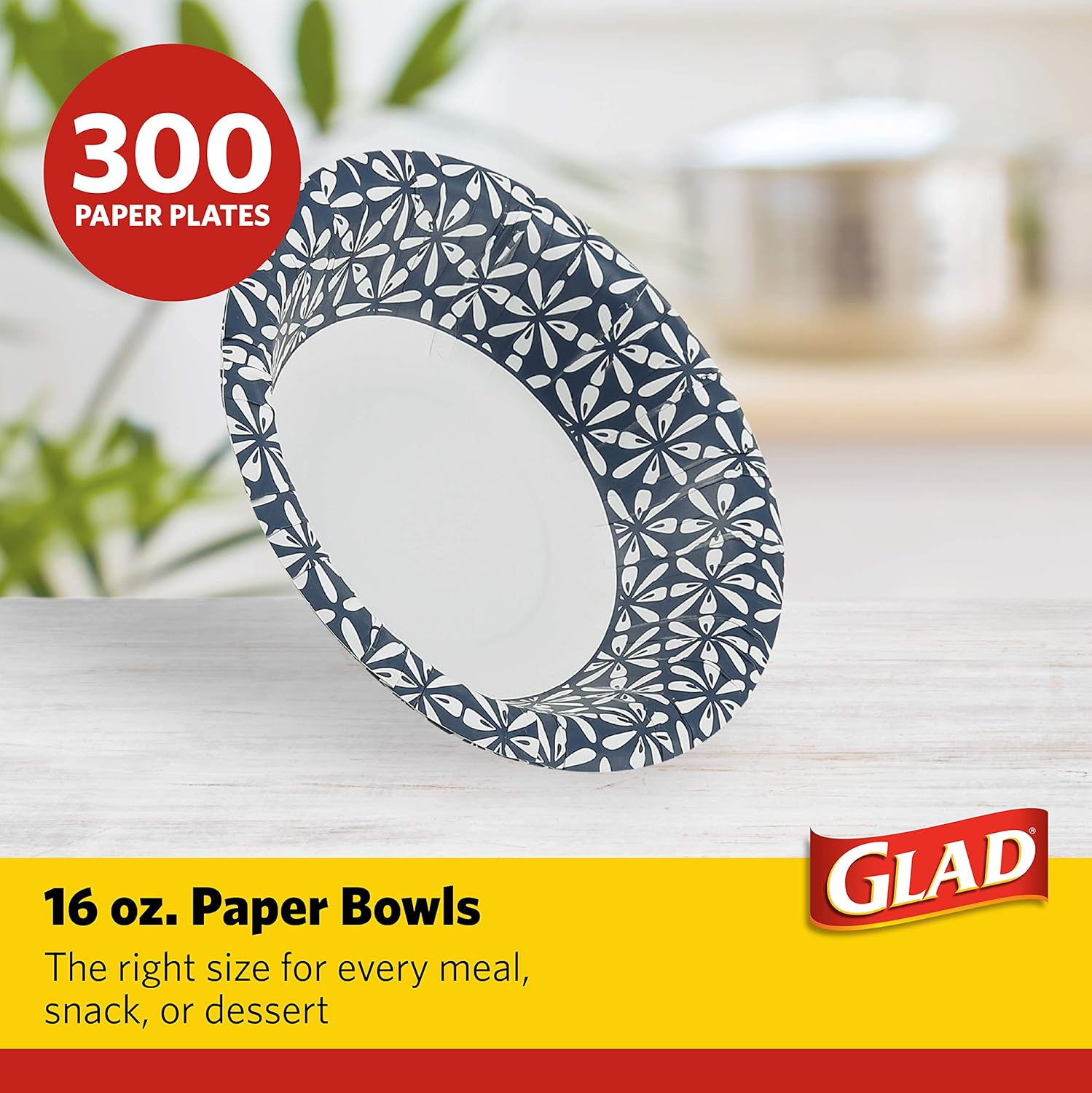 Glad 16 oz Paper Bowls With Daisy Design | Disposable Paper Bowls for Parties and Picnics Daisy Print | Microwave Safe Disposable Paper Bowls for Everyday Use, 16 Oz Blue Mosaic