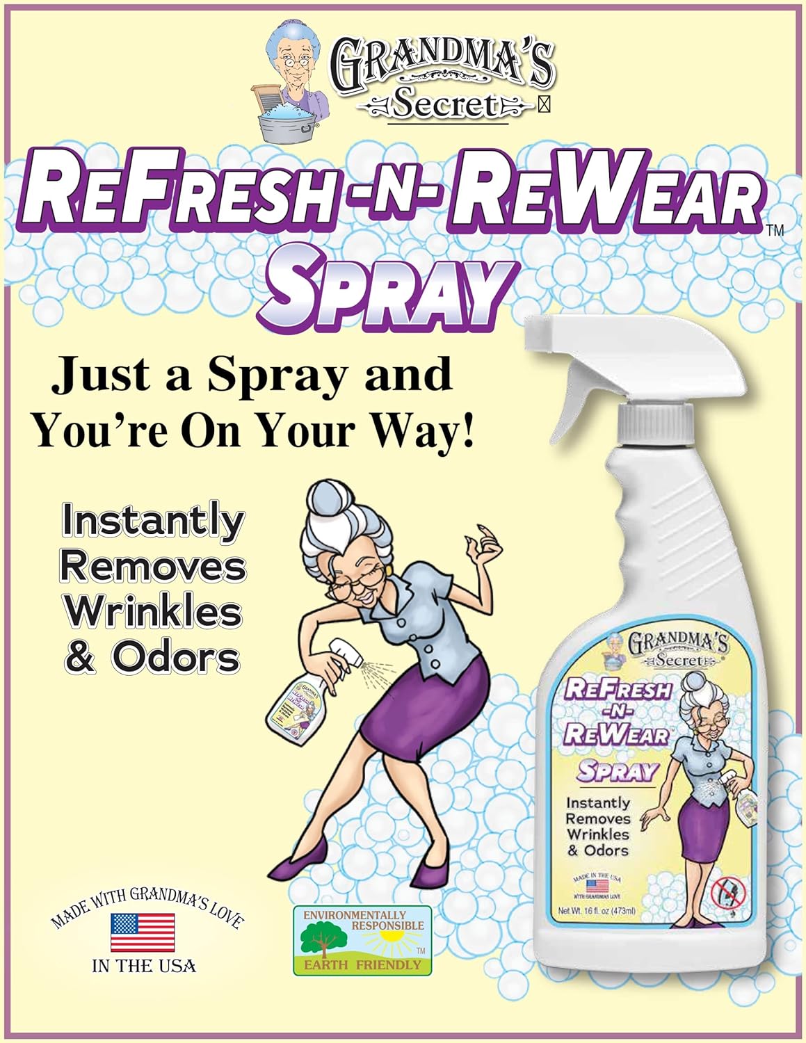 Grandma's Secret Spot Remover Laundry Spray - Chlorine, Bleach and Toxin-Free Fabric Stain Remover for Clothes - Removes Oil, Paint, Blood and Pet Stains - 16 Oz, 2 Pack