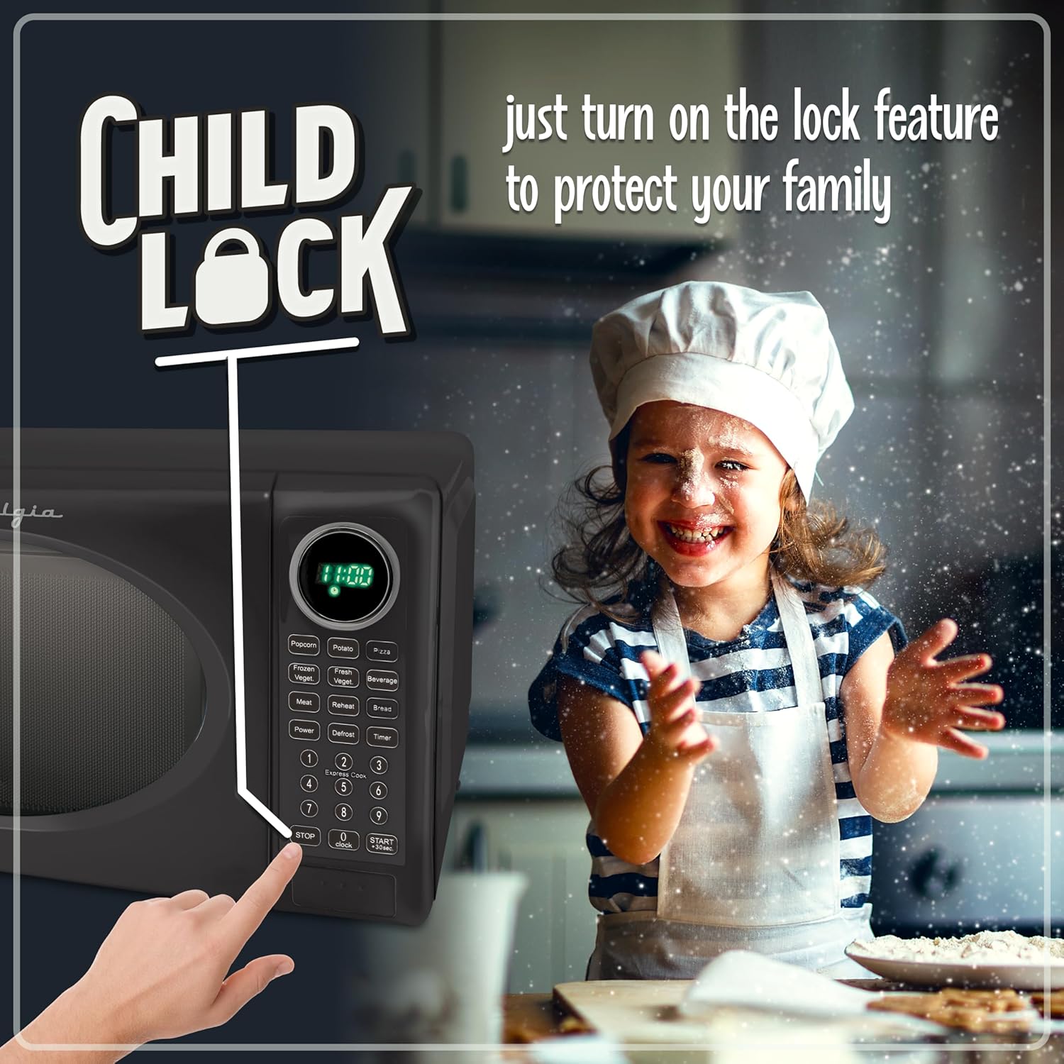Nostalgia Retro Compact Countertop Microwave Oven - 0.7 Cu. Ft. - 700-Watts with LED Digital Display - Child Lock - Easy Clean Interior - Aqua