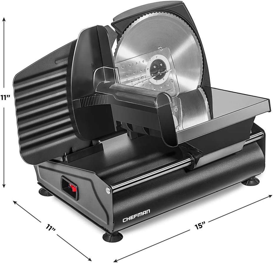 Chefman Electric Deli Slicer With Adjustable Slices, Stainless Steel Blades, Safe Feet - For Ham, Cheese, Bread, Fruit & Veggies