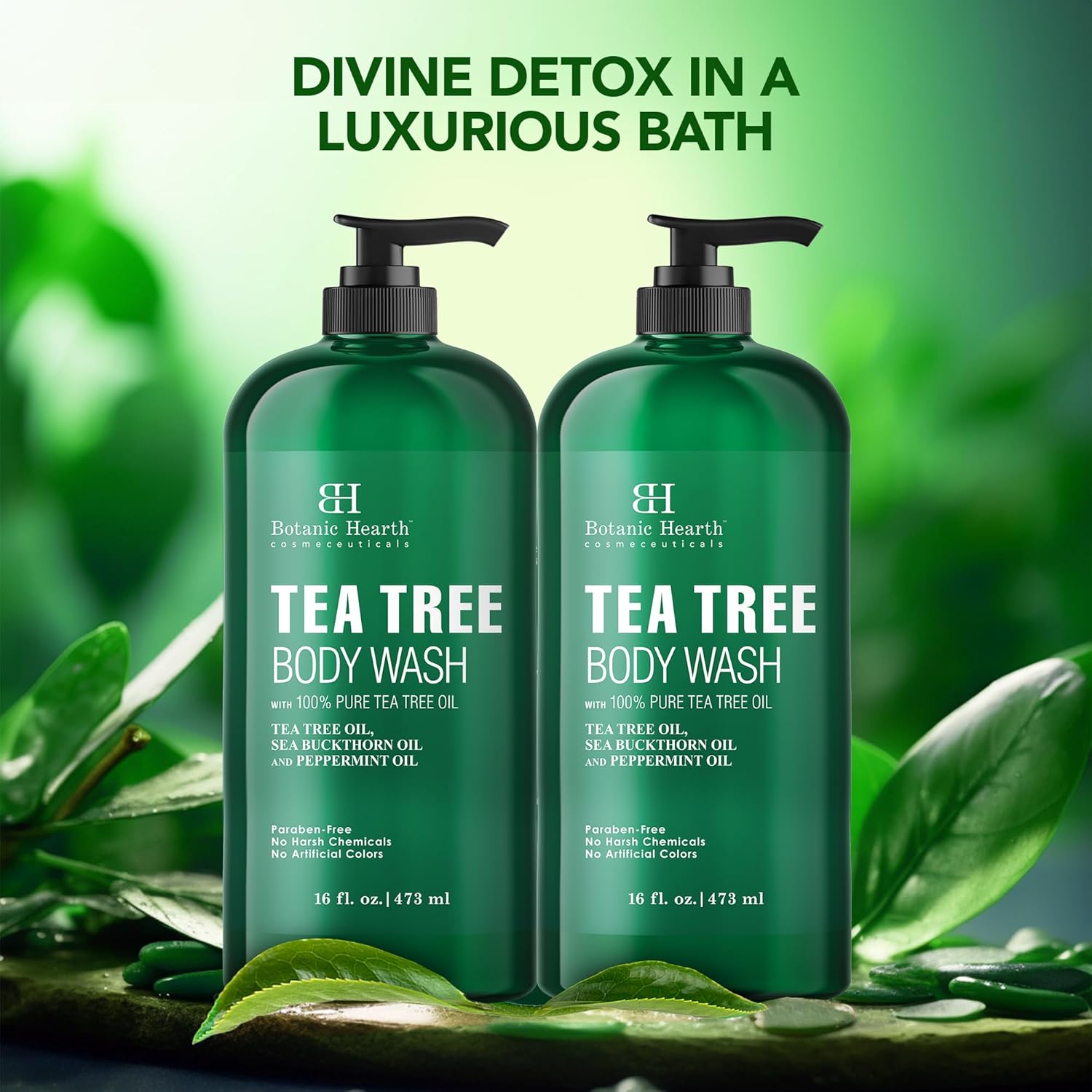 Botanic Hearth Tea Tree Body Wash - 16 fl oz - Helps Soothe Itchy, Dry Skin, Antifungal Body Wash with 100% Pure Tea Tree Oil - Sulfate Free, Paraben Free, for Men and Women
