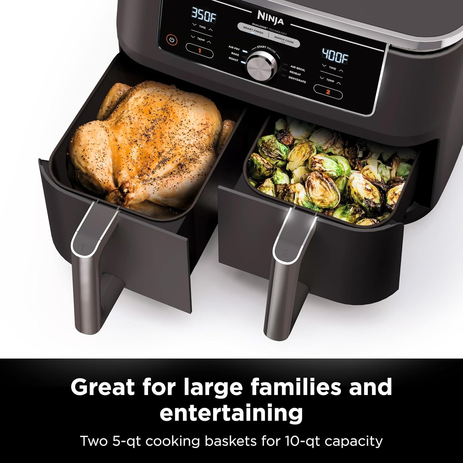 Ninja Air Fryer, Thermometer, Roast, Bake, Air Fry, Crisps, Broil, Reheats, Keep Warm, 10-in-1, Fries, Frozen Food, Veggies, and Meat, Quick Meals, Healthy Meals, Less Oil