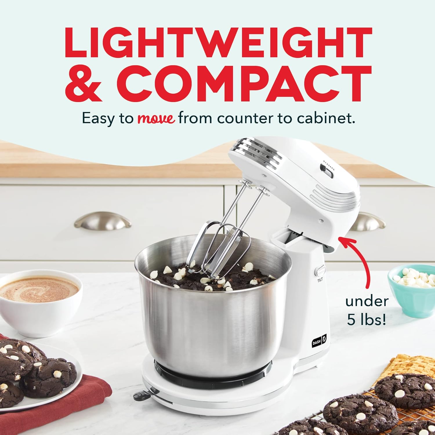 Dash Stand Mixer (Electric Mixer for Everyday Use): 6 Speed Stand Mixer with 3 Quart Stainless Steel Mixing Bowl, Dough Hooks & Mixer Beaters for Dressings, Frosting, Meringues & More - Aqua