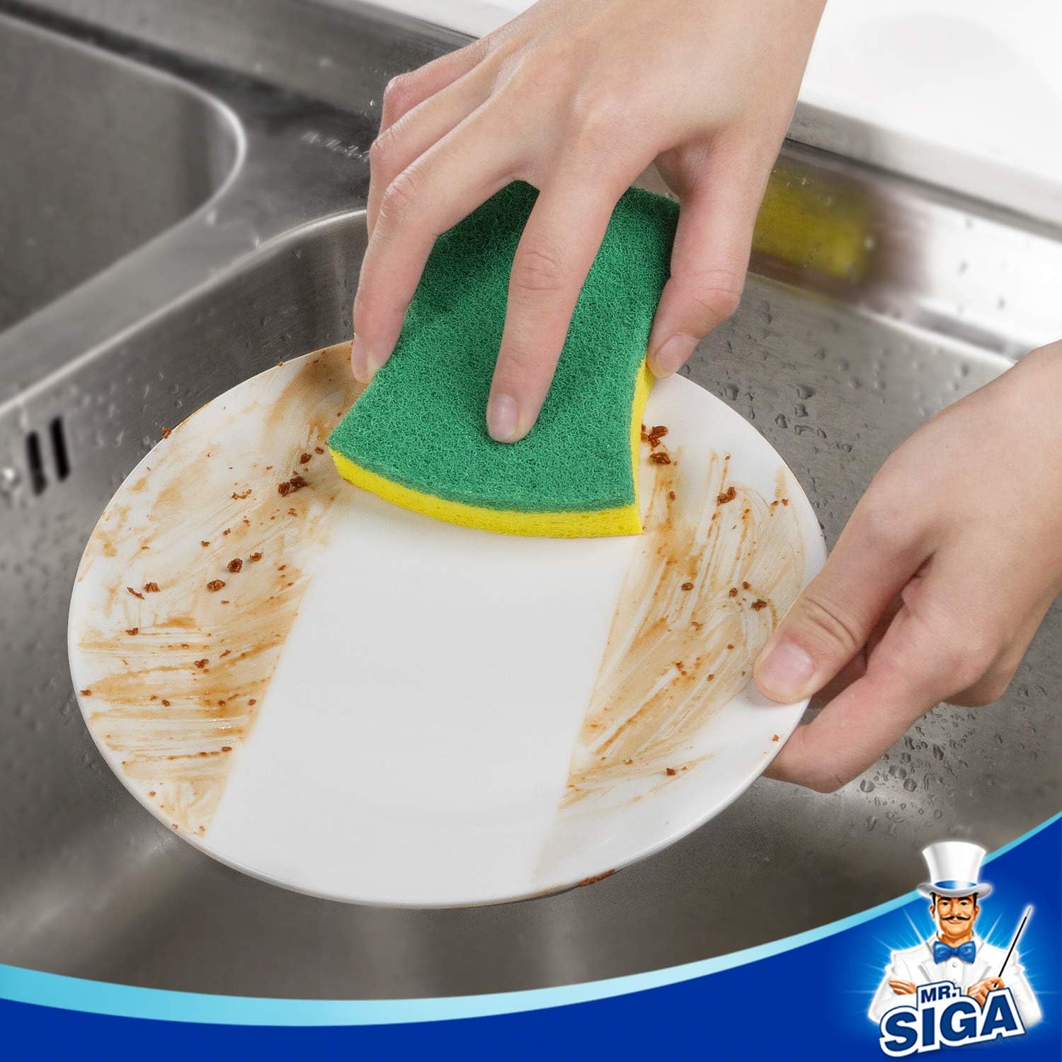 MR.SIGA Non-Scratch Cellulose Scrub Sponge, Dual-Sided Dishwashing Sponge for Kitchen, 12 Pack
