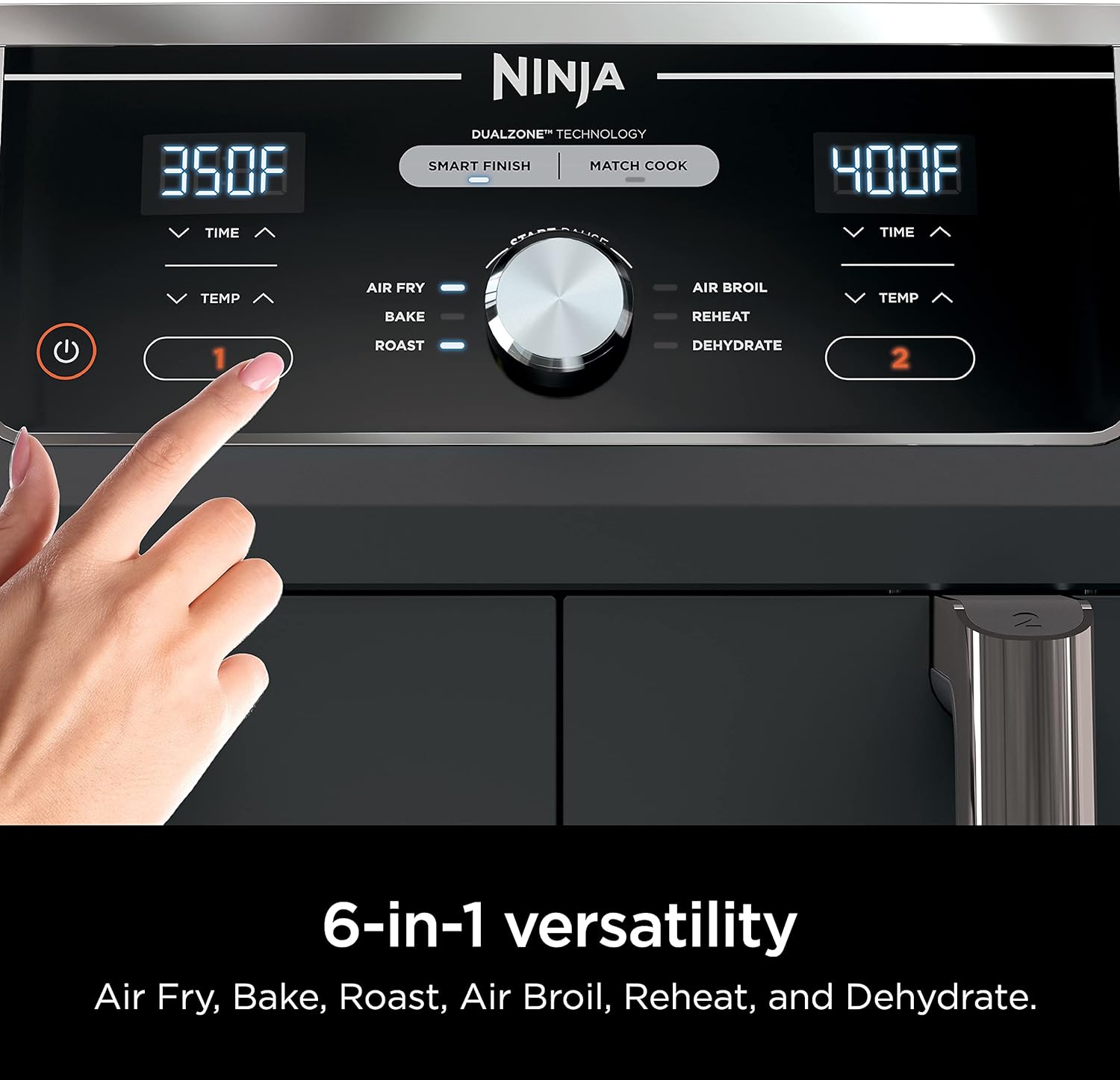 Ninja Air Fryer, Thermometer, Roast, Bake, Air Fry, Crisps, Broil, Reheats, Keep Warm, 10-in-1, Fries, Frozen Food, Veggies, and Meat, Quick Meals, Healthy Meals, Less Oil