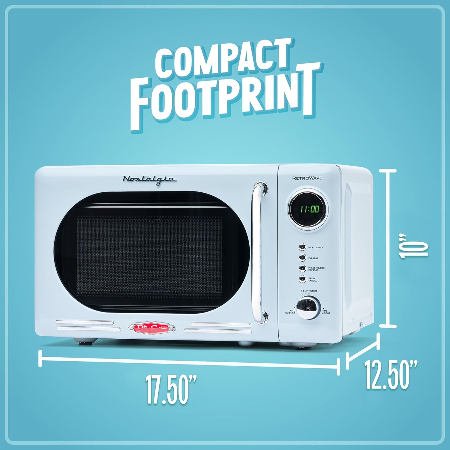 Nostalgia Retro Compact Countertop Microwave Oven - 0.7 Cu. Ft. - 700-Watts with LED Digital Display - Child Lock - Easy Clean Interior - Aqua