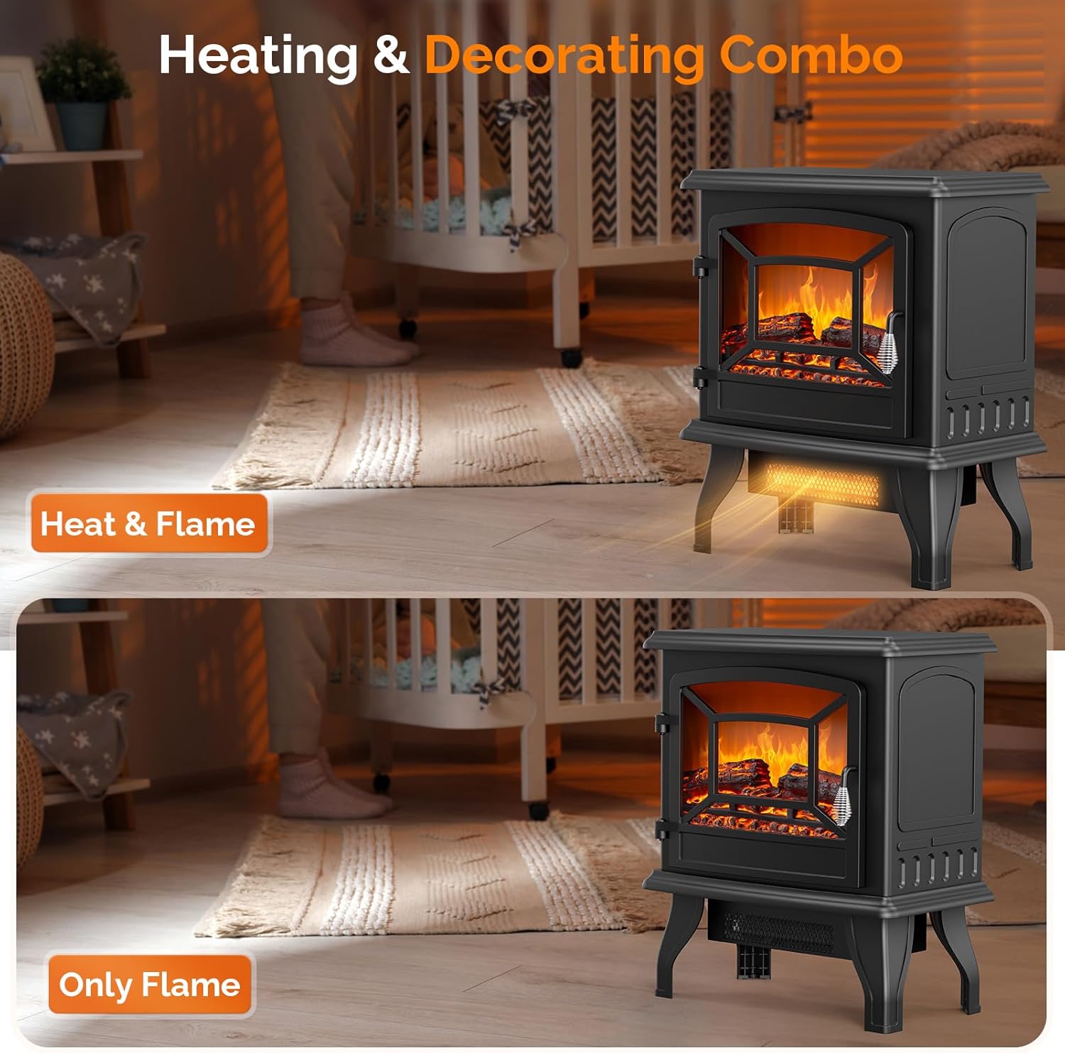 ROVSUN 1500W Electric Fireplace Stove, 22.4