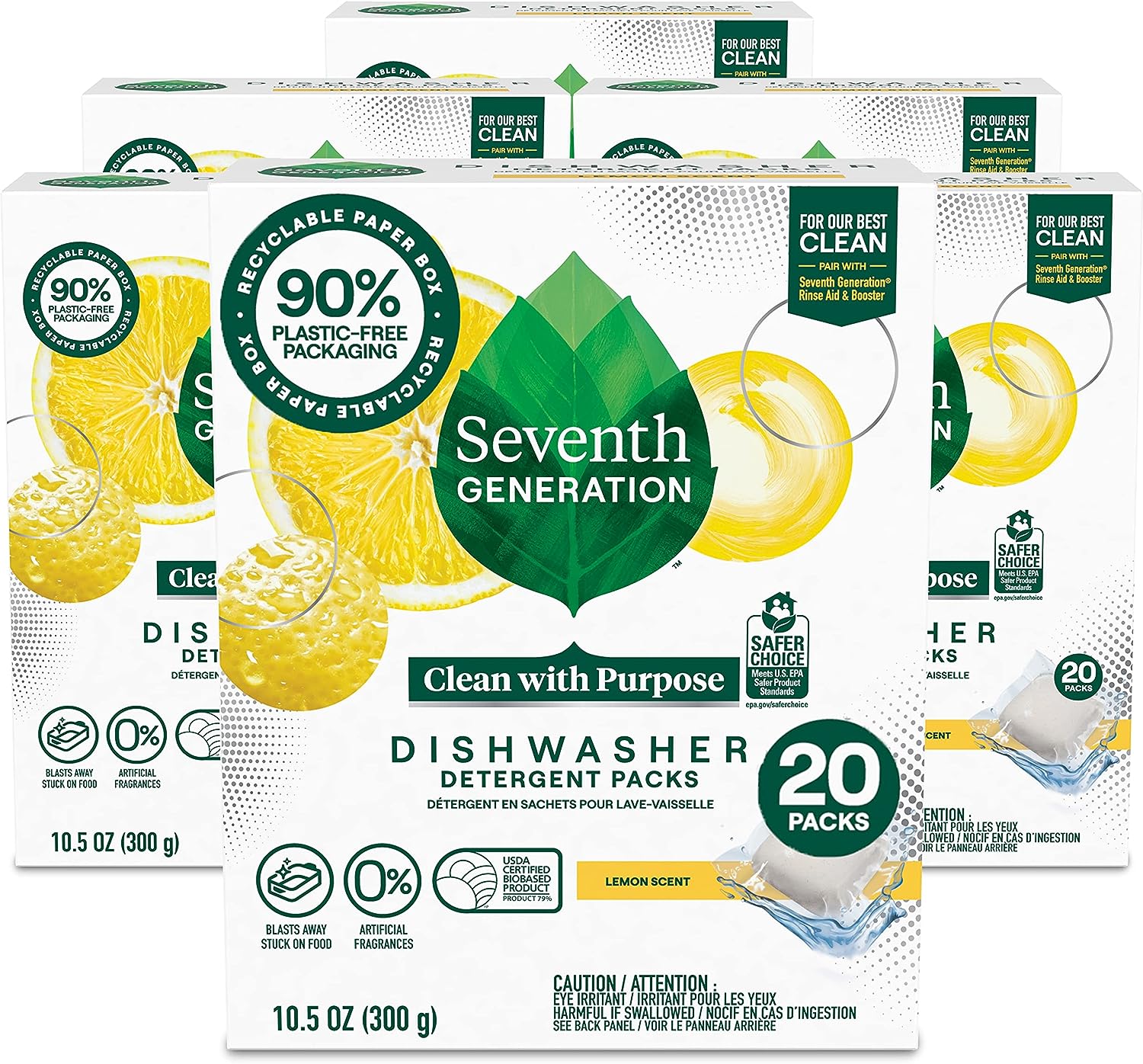 Seventh Generation Dishwasher Detergent Packs for Sparkling Dishes Free & Clear Dishwasher Tabs 45 Count, Pack of 2 (Packaging May Vary)