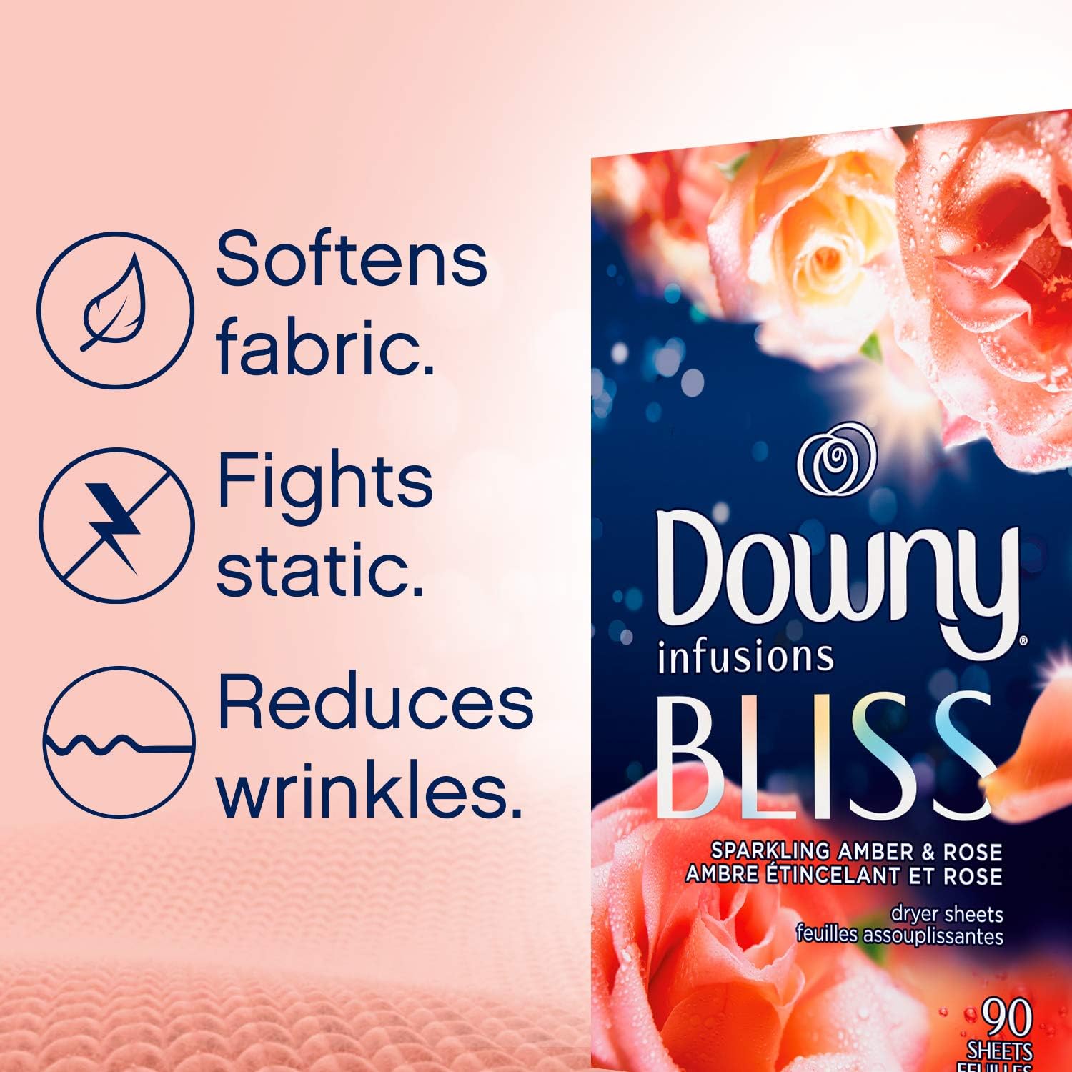 Downy Infusions Mega Dryer Sheets, Laundry Fabric Softener, CALM, Lavender and Vanilla Bean, 180 Count (3 box of 60 sheets)