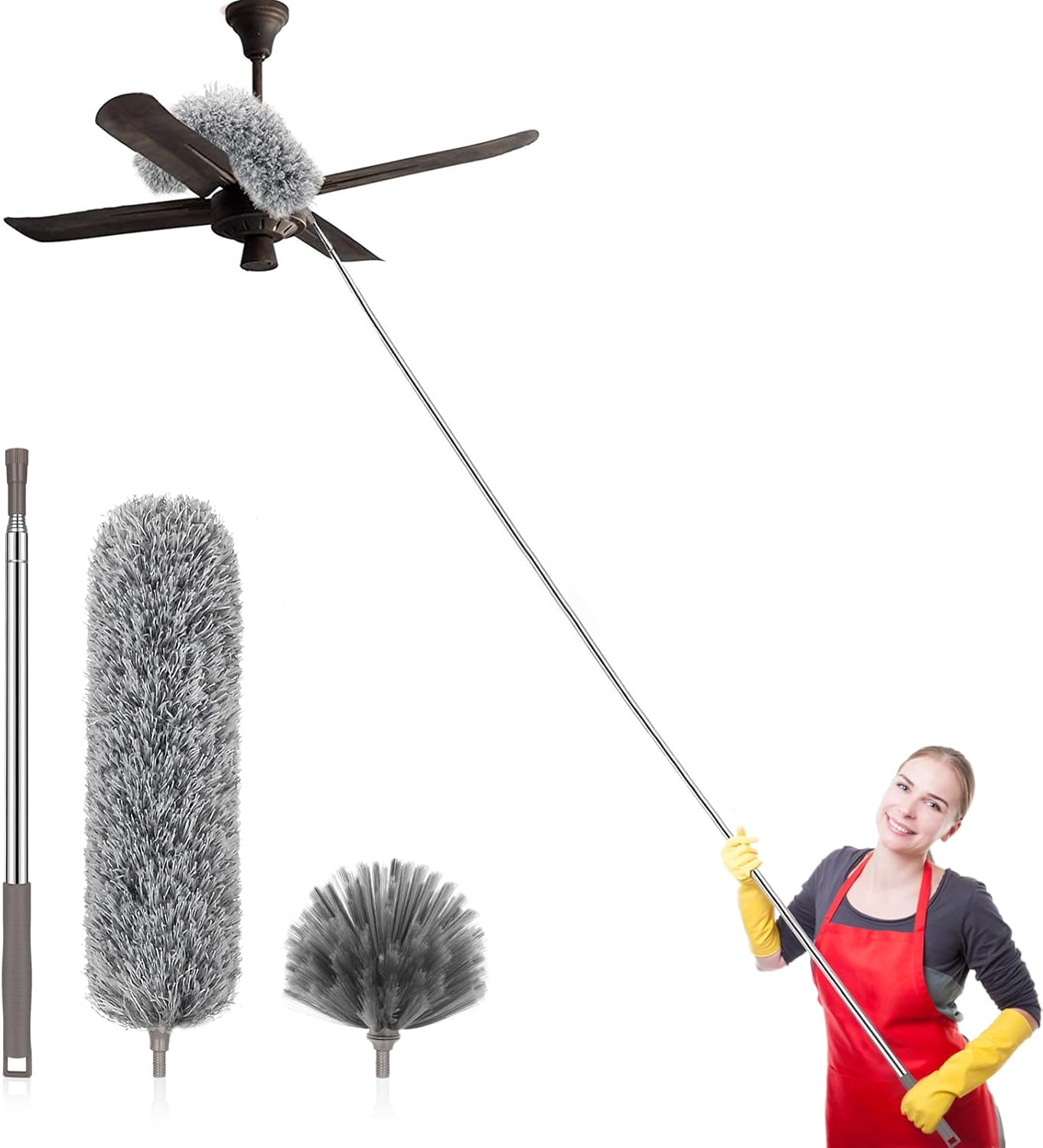 SetSail Extra-Long Dusters with Extension Pole 100-inch for Cleaning, Bendable Microfiber Head Washable Ceiling Fan Duster for High Ceilings, Furniture