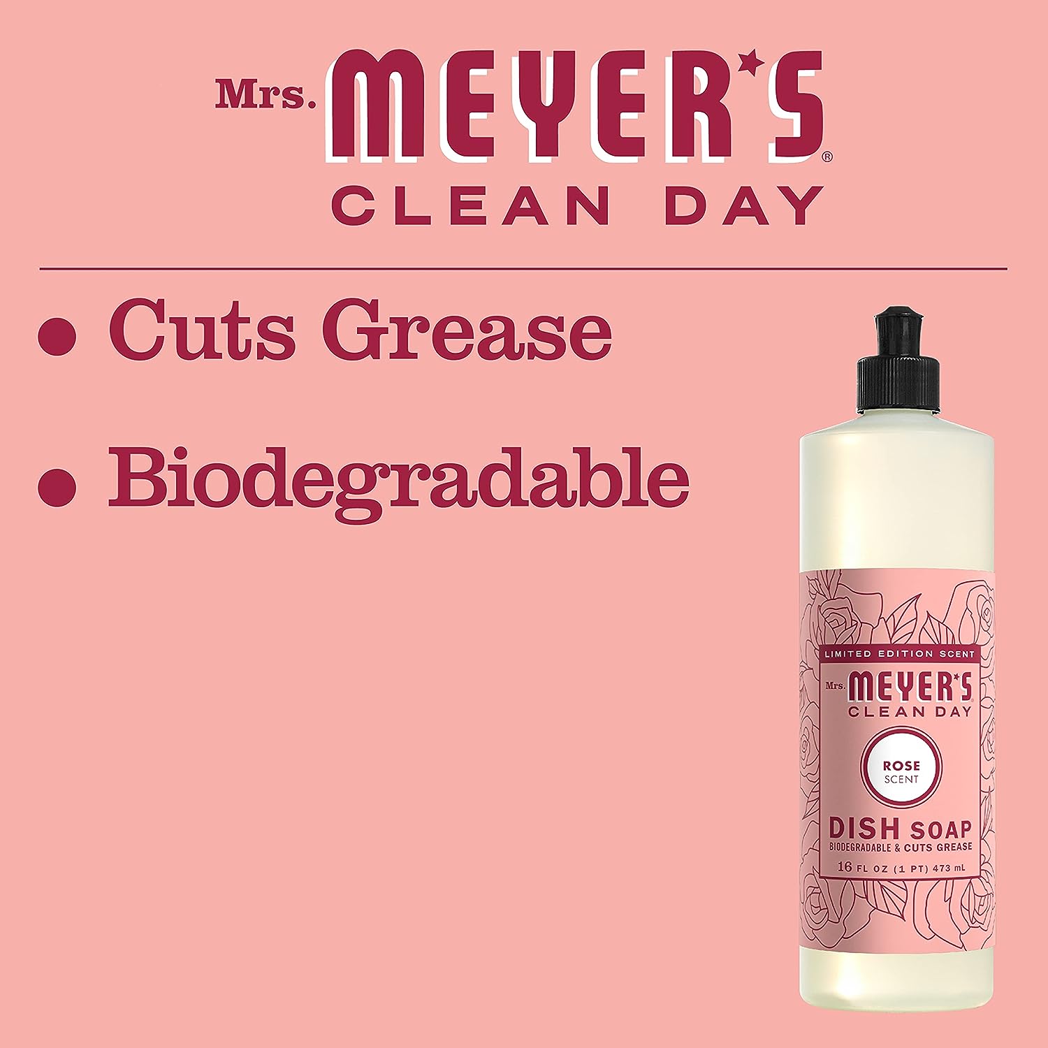 Mrs. Meyer's Liquid Dish Soap, Biodegradable Formula, Lemon Verbena, 16 Fl. Oz - Pack Of 3