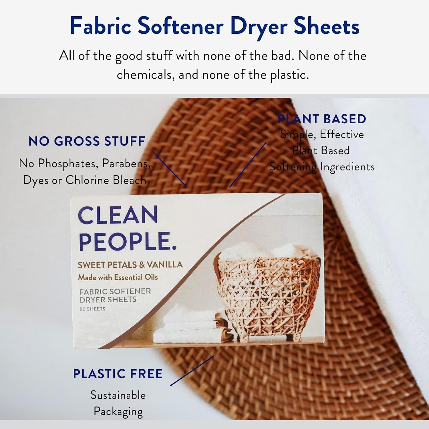 The Clean People Fabric Softener Sheets - Dryer Sheets - Softens & Removes Static Cling - Vegan Laundry Softener With Essential Oils - Fresh Scent, 120 Pack
