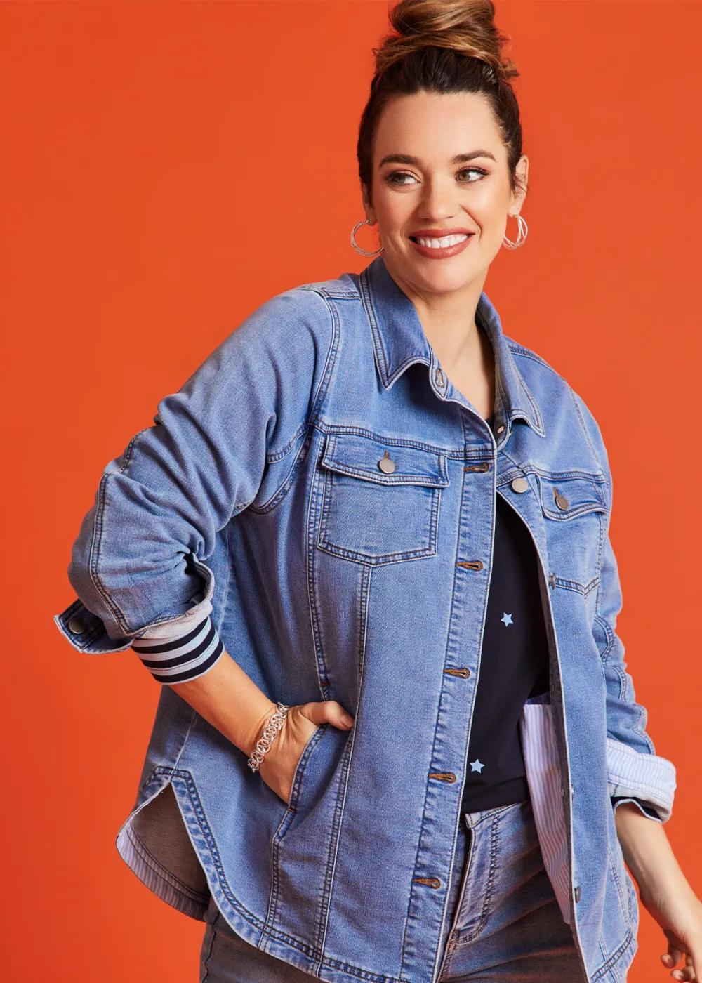 Cotton Curved Hem Denim Shacket