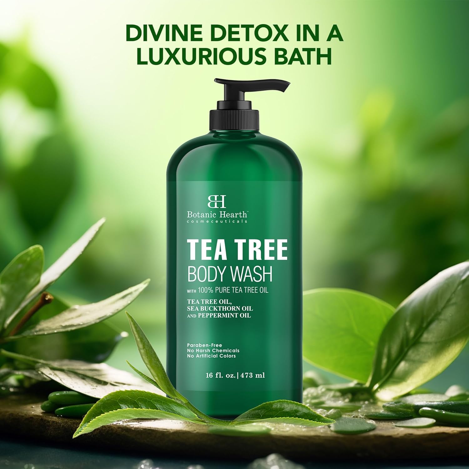 Botanic Hearth Tea Tree Body Wash - 16 fl oz - Helps Soothe Itchy, Dry Skin, Antifungal Body Wash with 100% Pure Tea Tree Oil - Sulfate Free, Paraben Free, for Men and Women