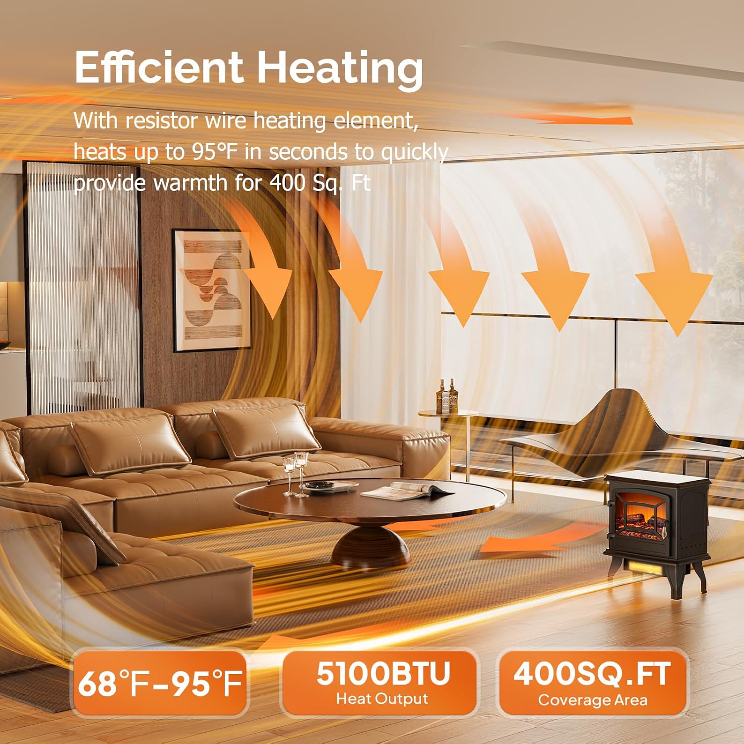 ROVSUN 1500W Electric Fireplace Stove, 22.4