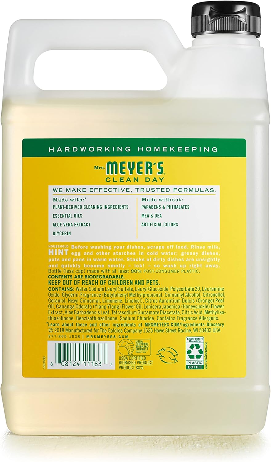 MRS. MEYER'S CLEAN DAY Liquid Dish Soap Refill, Biodegradable Formula, Basil, 48 fl. oz