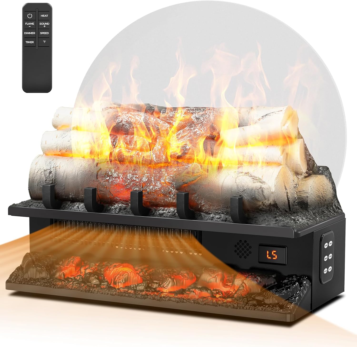 21 Inches Electric Fireplace Insert Log Heater Set, Freestanding Heater with Adjustable Flame Brightness and Flicker Speed, 750w/1500w Heating, Overheat Protection, Remote Control