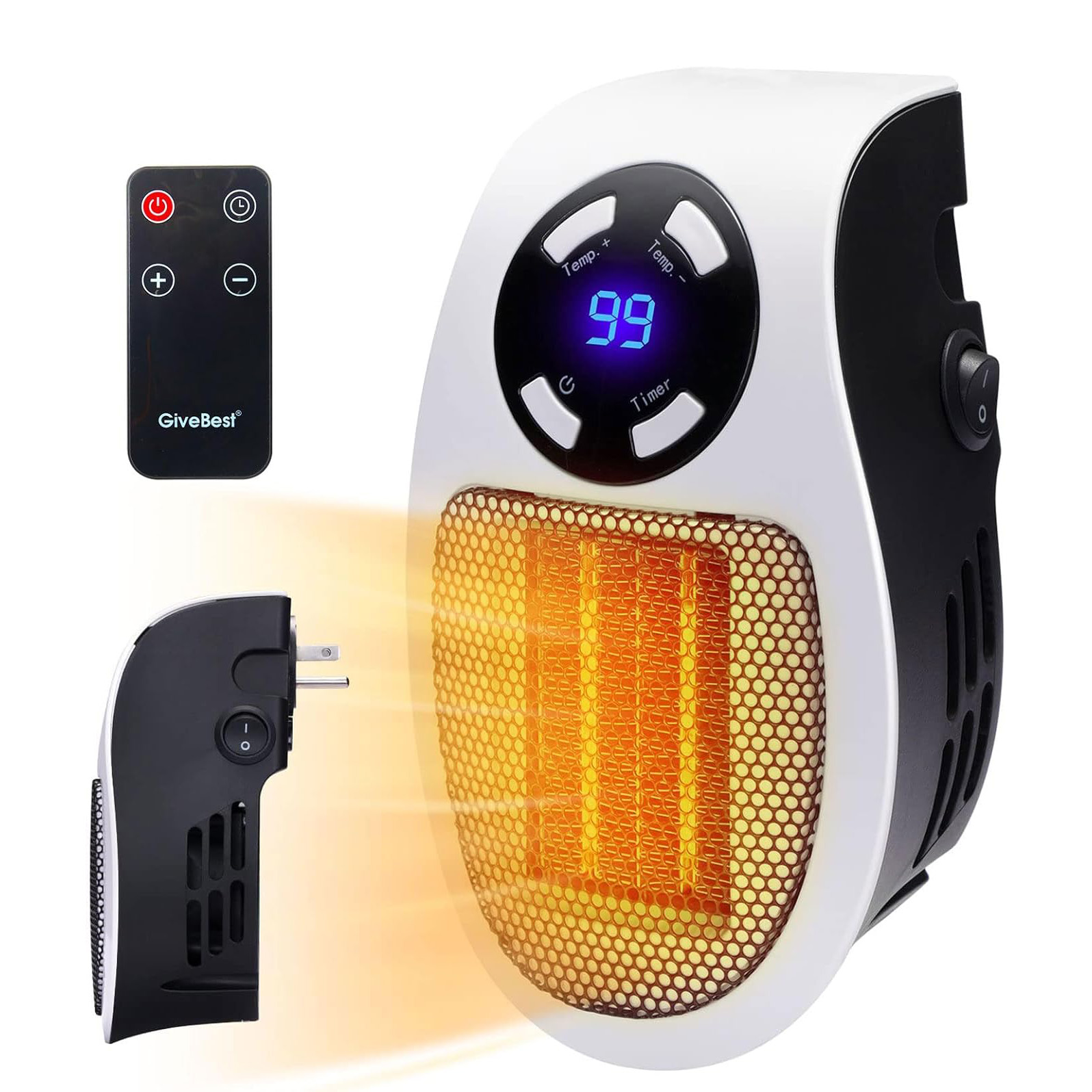 GiveBest Programmable Space Heater with LED Display, Remote Wall Outlet Electric Heater with Thermostat and Timer for Home Office Bathroom Indoor Use, Small Plug in 350&450 Watt Heater, ETL Listed