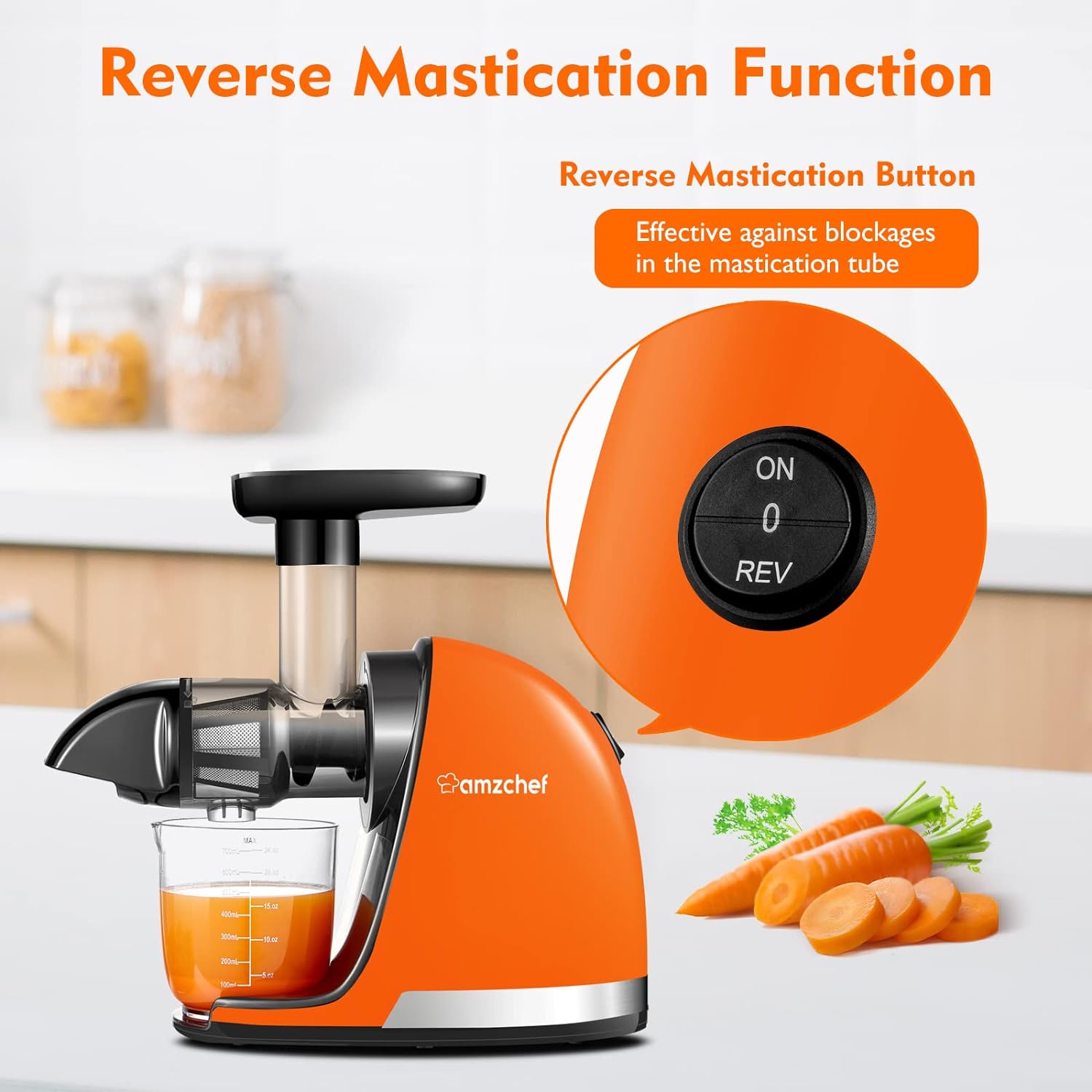 Masticating Juicer Machines, AMZCHEF Slow Cold Press Juicer with Reverse Function, High Juice Yield, Easy Clean with Brush,Recipes for High Nutrient Fruits and Vegetables, Gray(Updated)