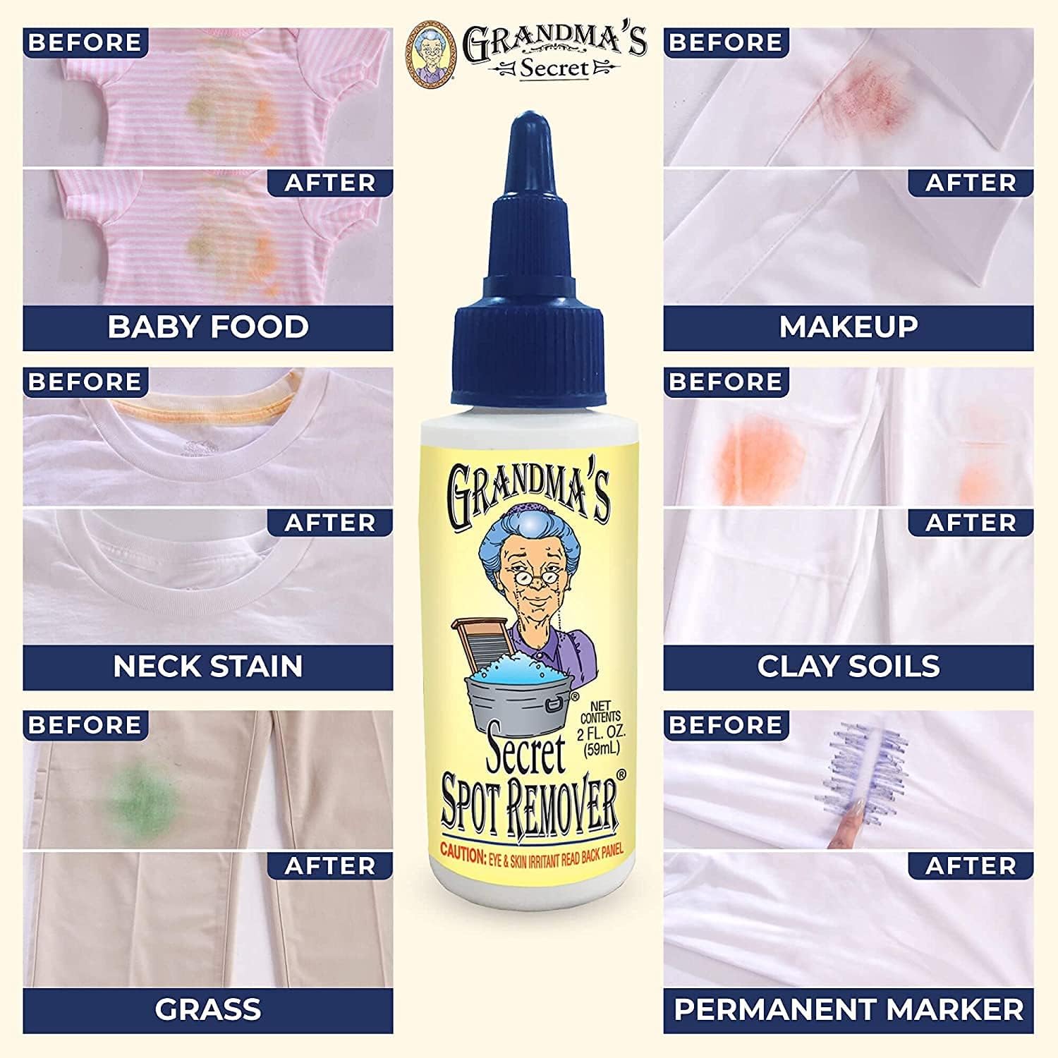 Grandma's Secret Spot Remover Laundry Spray - Chlorine, Bleach and Toxin-Free Fabric Stain Remover for Clothes - Removes Oil, Paint, Blood and Pet Stains - 16 Oz, 2 Pack
