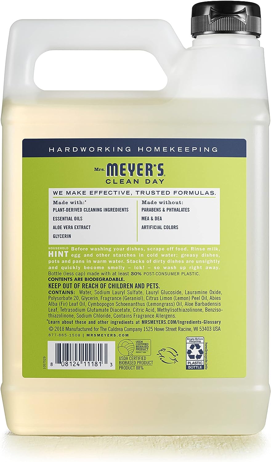 Mrs. Meyer's Liquid Dish Soap, Biodegradable Formula, Lemon Verbena, 16 Fl. Oz - Pack Of 3