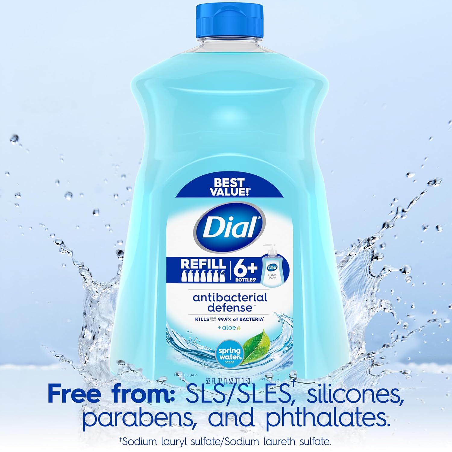 Dial Antibacterial Liquid Hand Soap Refill, Spring Water, 52 fl oz Pack of 3