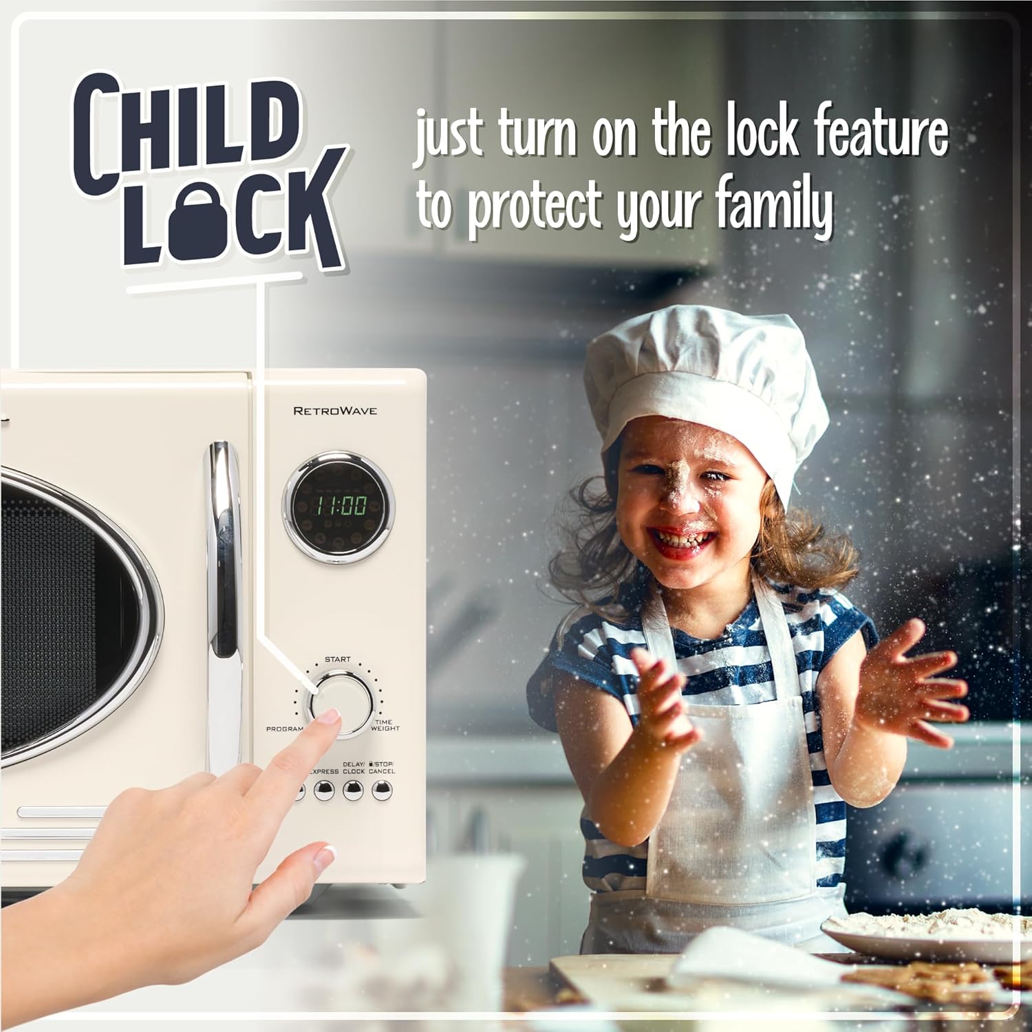 Nostalgia Retro Compact Countertop Microwave Oven - 0.7 Cu. Ft. - 700-Watts with LED Digital Display - Child Lock - Easy Clean Interior - Aqua