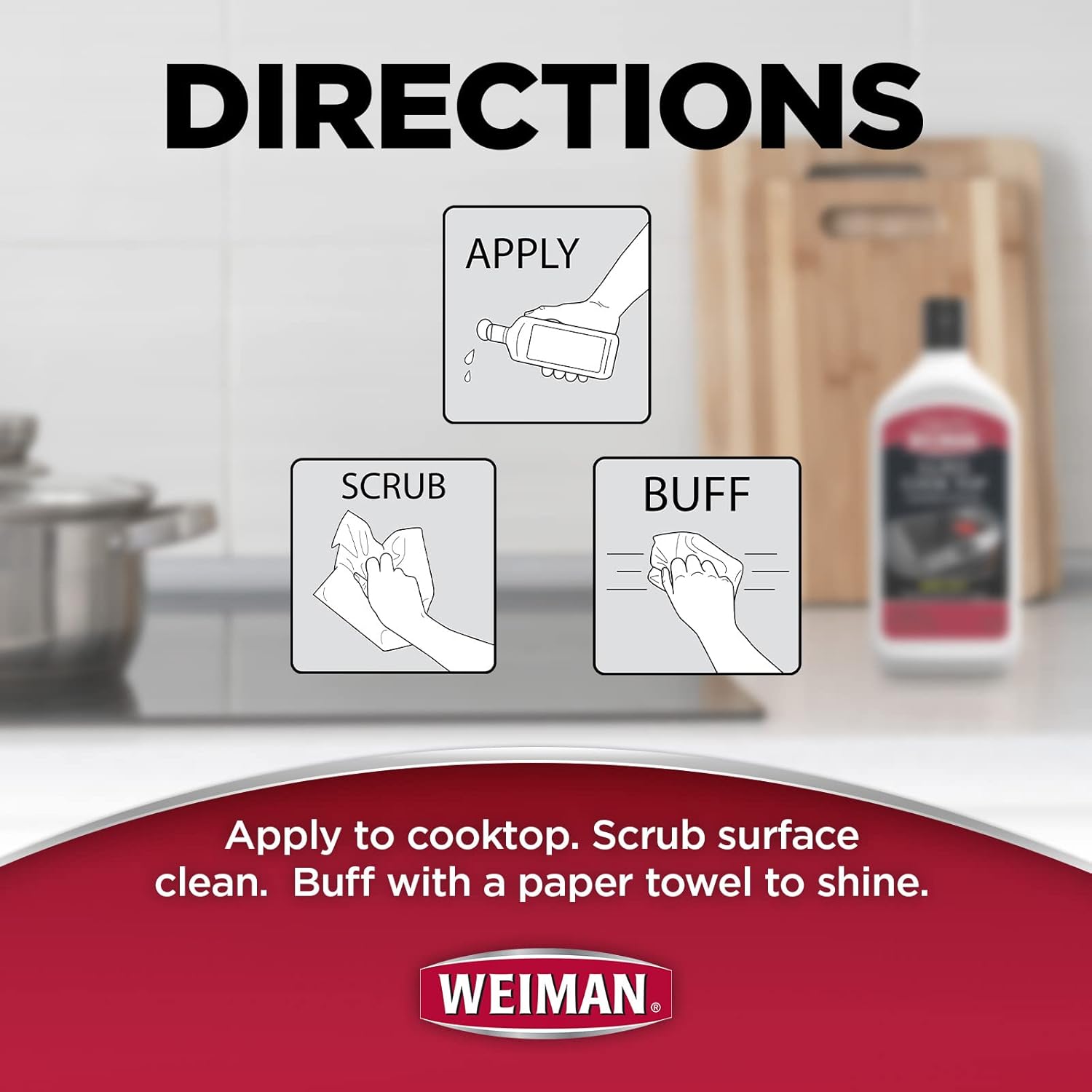 Weiman Non-Abrasive, No Scratch Induction Glass Ceramic Stove Cooktop Heavy Duty Cleaner and Polish, 20 Ounce