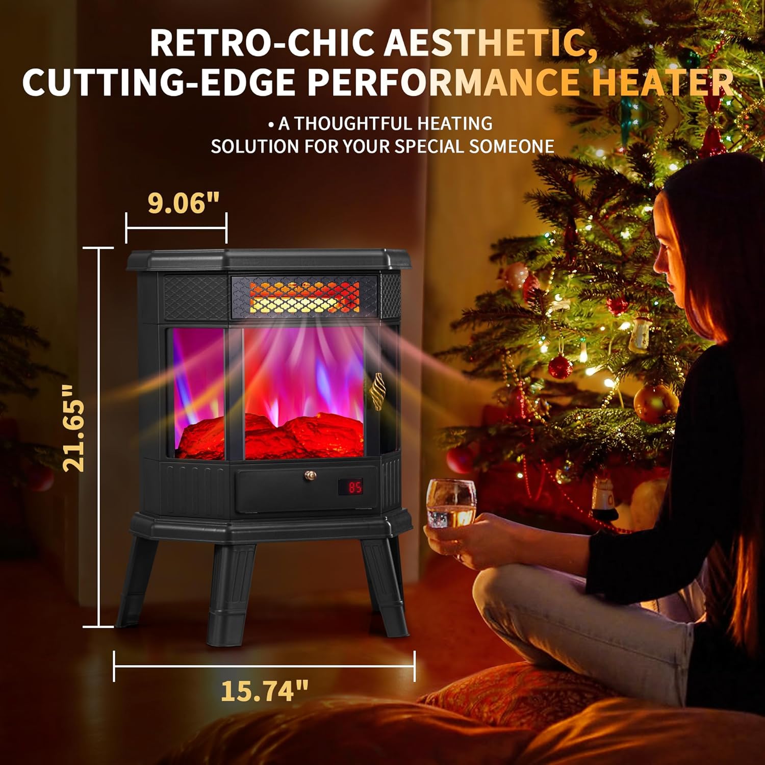 RealSmart Electric Fireplace Heater 22 in Freestanding Fireplace Stove Infrared Fireplace with 3D Flame Effect Remoted Control, Timer, Overheating Protection (Gray)