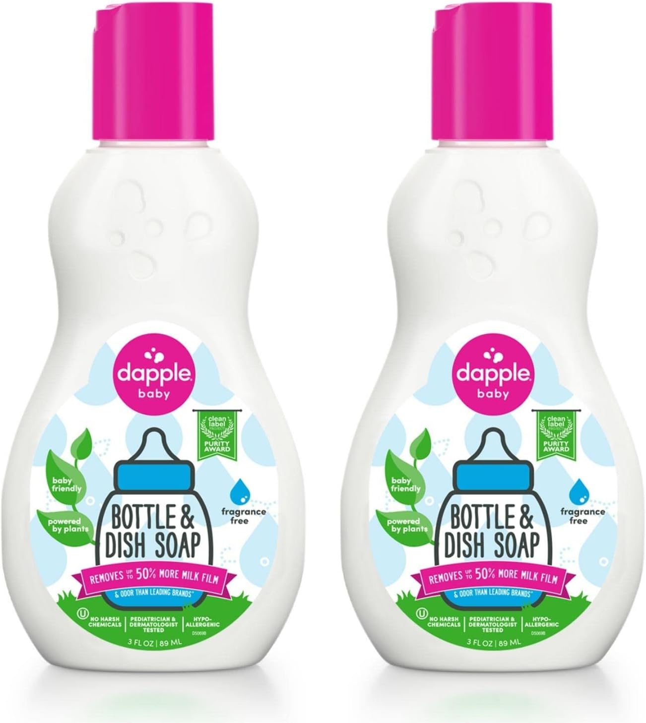 Dapple Baby, Bottle and Dish Soap Dish Liquid Plant Based Hypoallergenic 1 Pump Included, Packaging May Vary, Fragrance Free, 16.9 Fl Oz (Pack of 3)