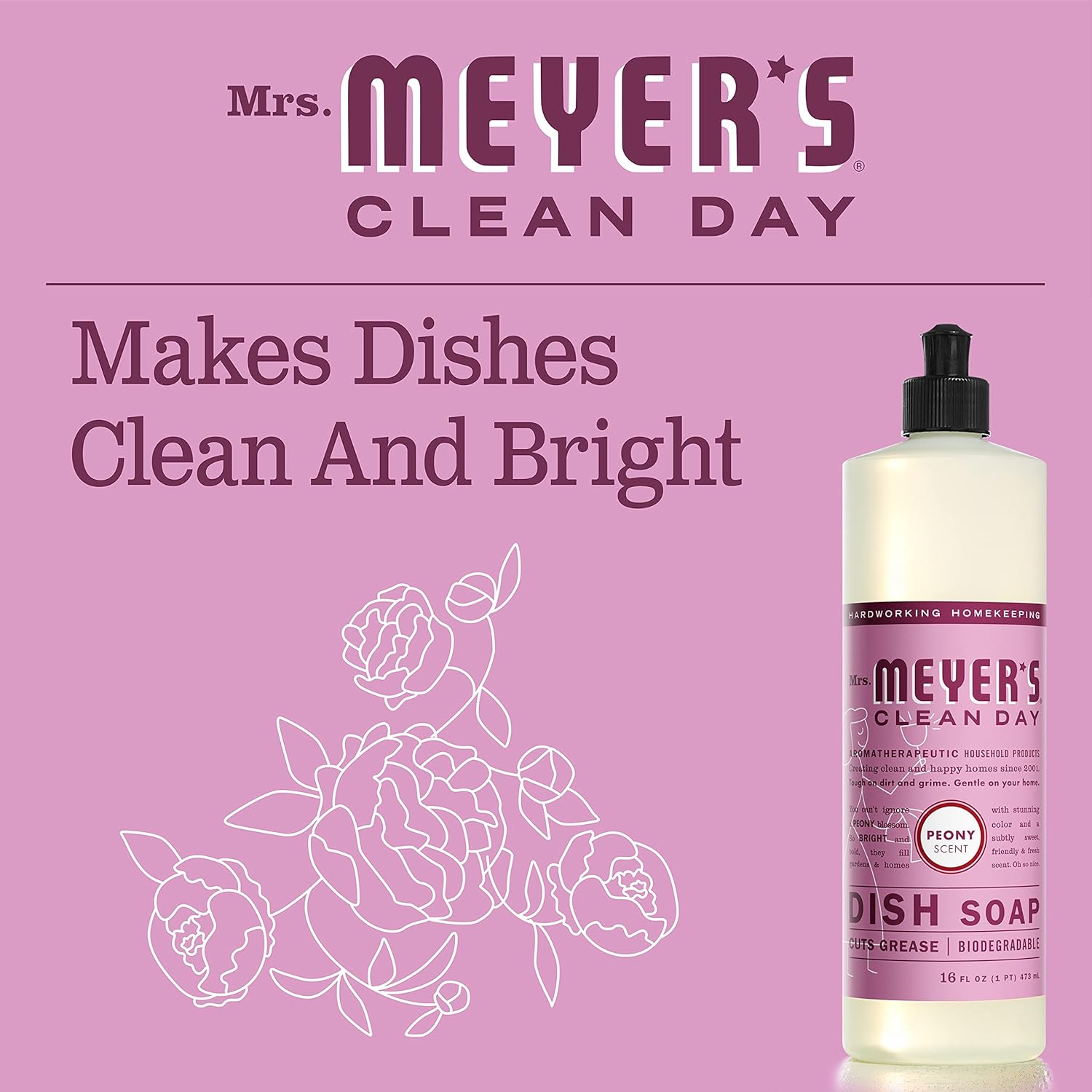 MRS. MEYER'S CLEAN DAY Liquid Dish Soap Refill, Biodegradable Formula, Honeysuckle, 48 fl. oz