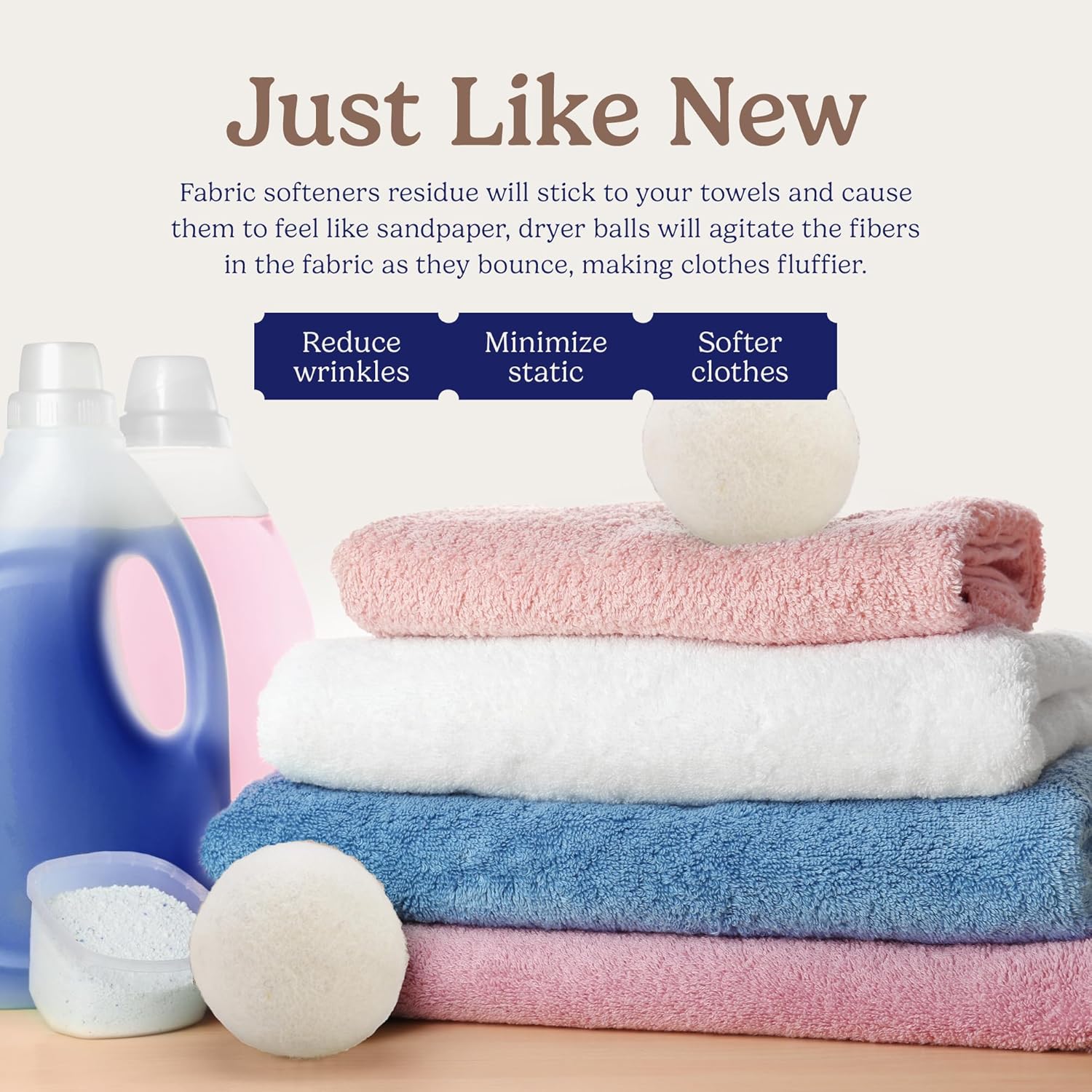 Wool Dryer Balls - Natural Fabric Softener, Reusable, Reduces Clothing Wrinkles and Saves Drying Time. The Large Dryer Ball is a Better Alternative to Plastic Balls and Liquid Softener. (Pack of 6)