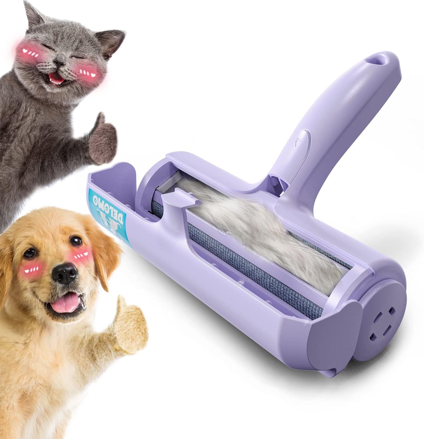 DELOMO Pet Hair Remover - Lint Roller for Pet Hair - Cat and Dog Hair Remover for Couch, Furniture, Carpet, Car Seat, Reusable Roller W/Self-Cleaning Base - Upgraded Animal Fur Removal Tool