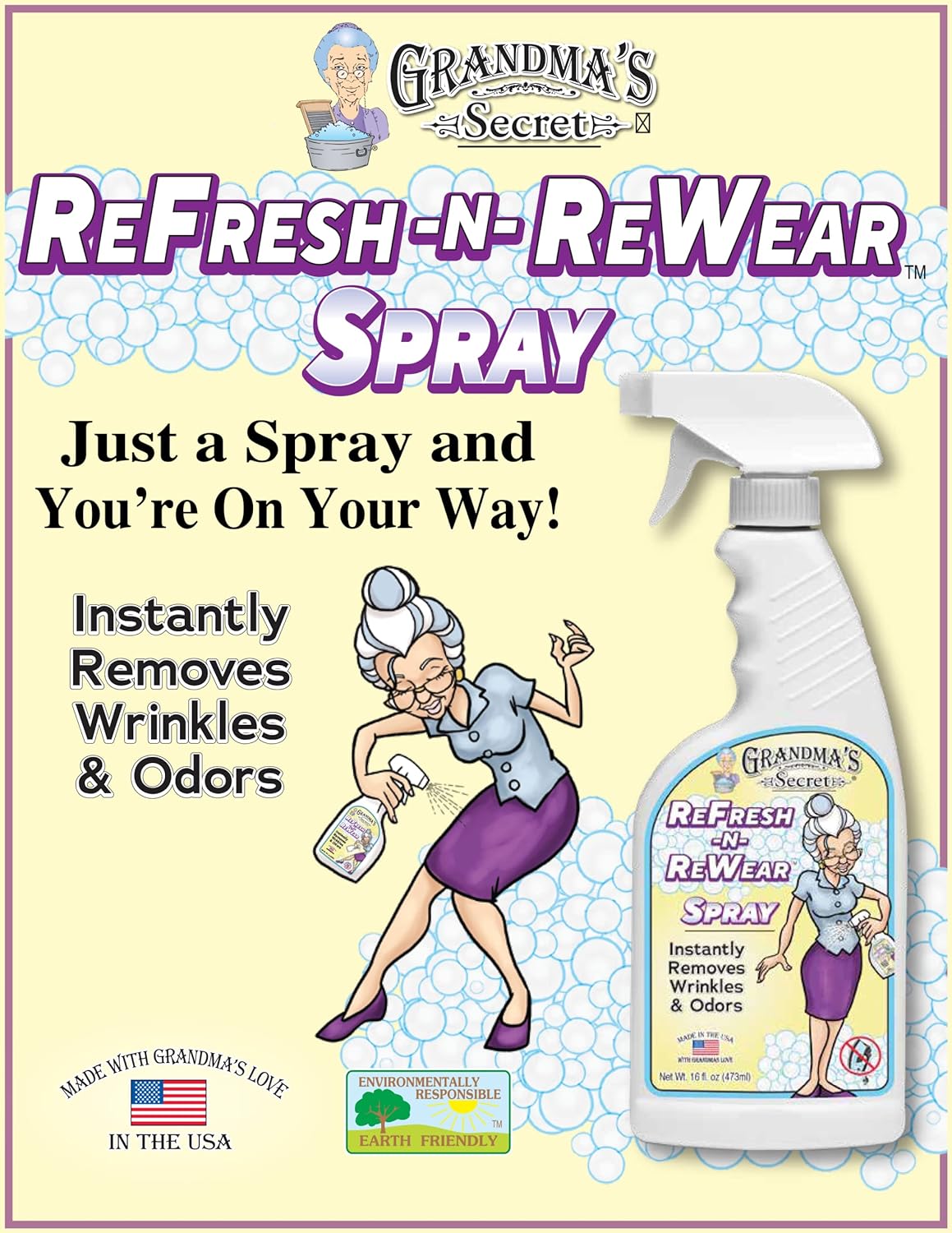 Grandma's Secret Spot Remover Laundry Spray - Chlorine, Bleach and Toxin-Free Fabric Stain Remover for Clothes - Removes Oil, Paint, Blood and Pet Stains - 16 Oz, 2 Pack