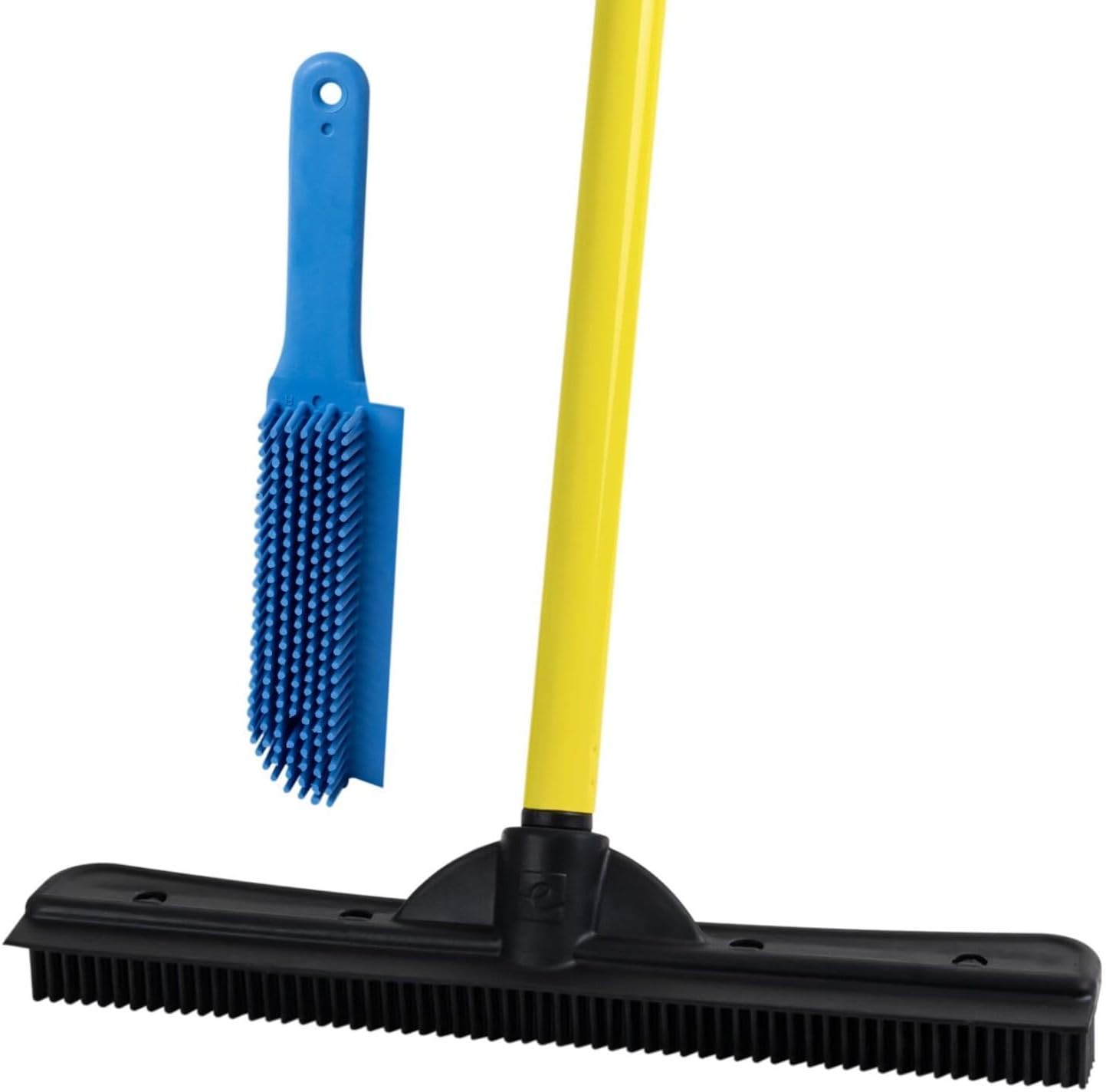 FURemover Original Indoor Pet Hair Rubber Broom with Carpet Rake and Squeegee, Black and Yellow
