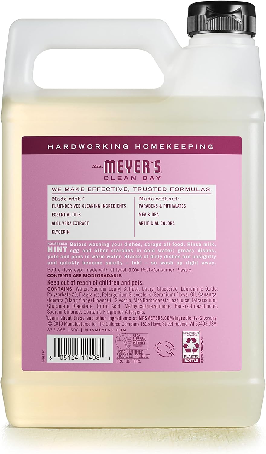 MRS. MEYER'S CLEAN DAY Liquid Dish Soap Refill, Biodegradable Formula, Basil, 48 fl. oz