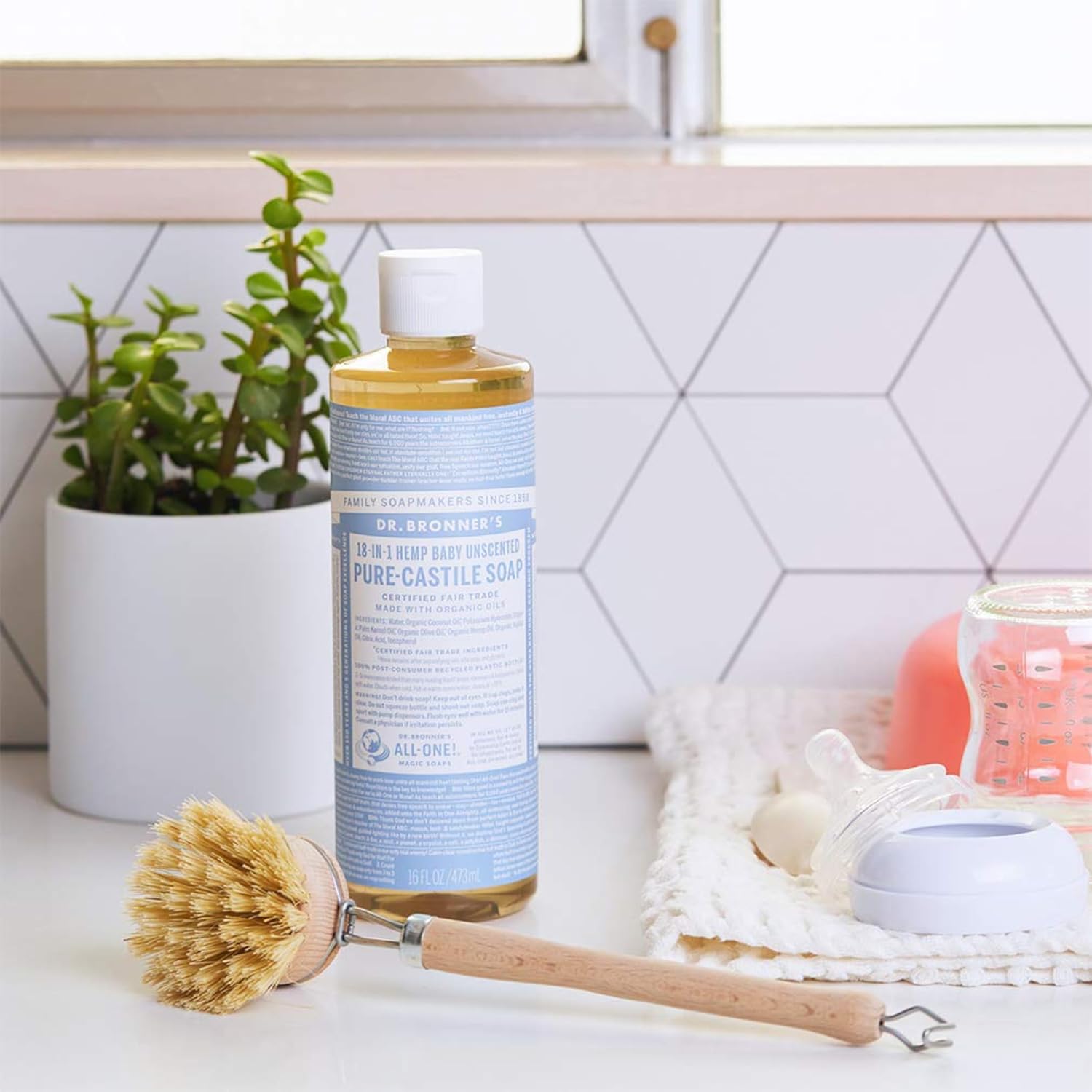 Dr. Bronner's - Pure-Castile Liquid Soap (Baby Unscented, 8 Ounce) - Made with Organic Oils, 18-in-1 Uses: Face, Hair, Laundry, Dishes, For Sensitive Skin, Babies, No Added Fragrance, Vegan, Non-GMO